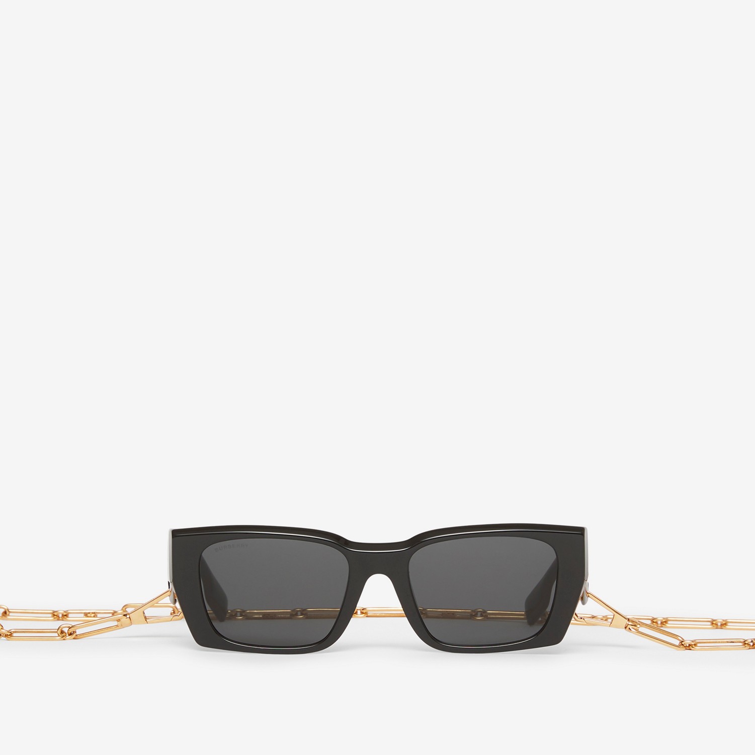 B Motif Rectangular Frame Sunglasses with Chain in Black - Women | Burberry® Official