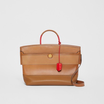 Panelled Leather Society Top Handle Bag 