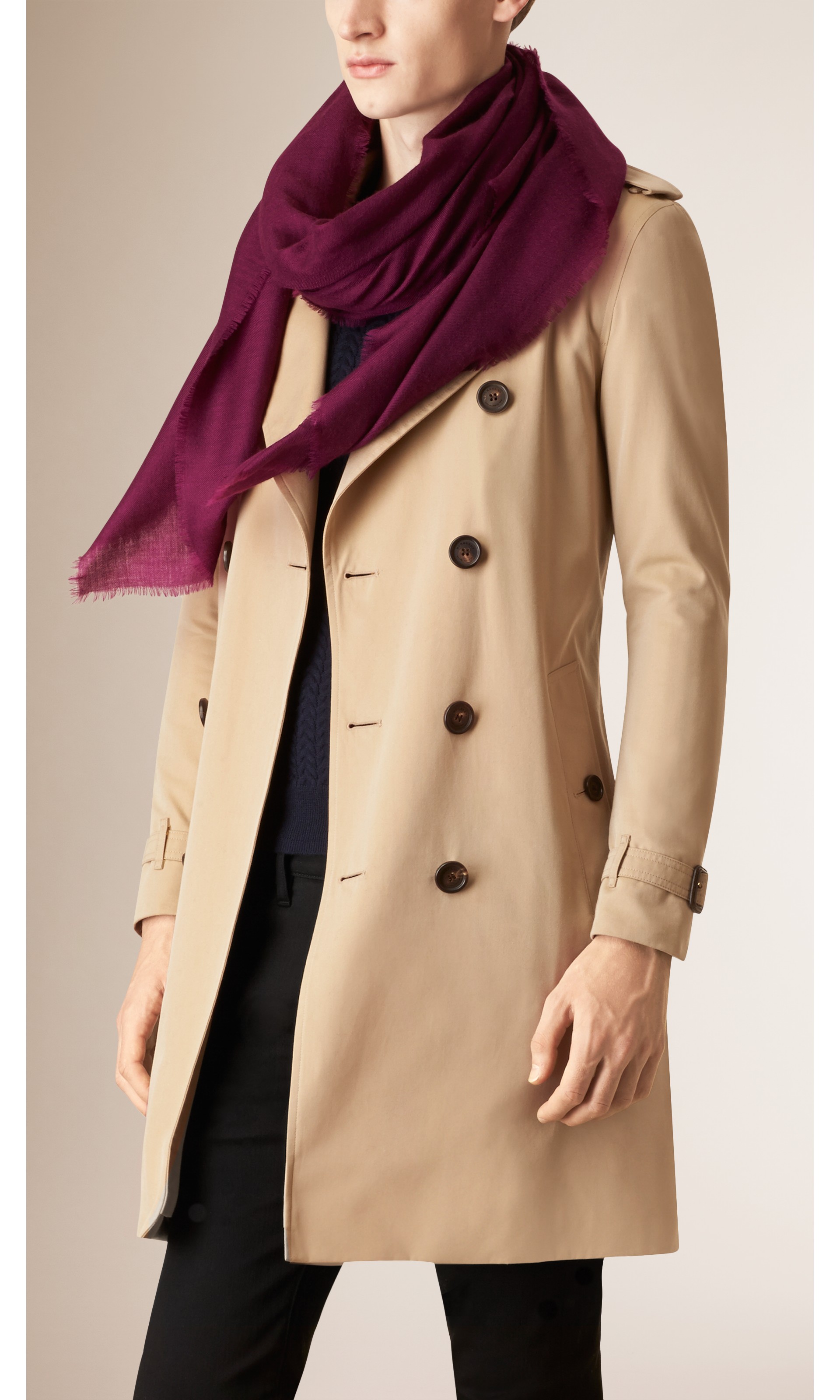 Embroidered Lightweight Cashmere Scarf in Bright Violet | Burberry ...