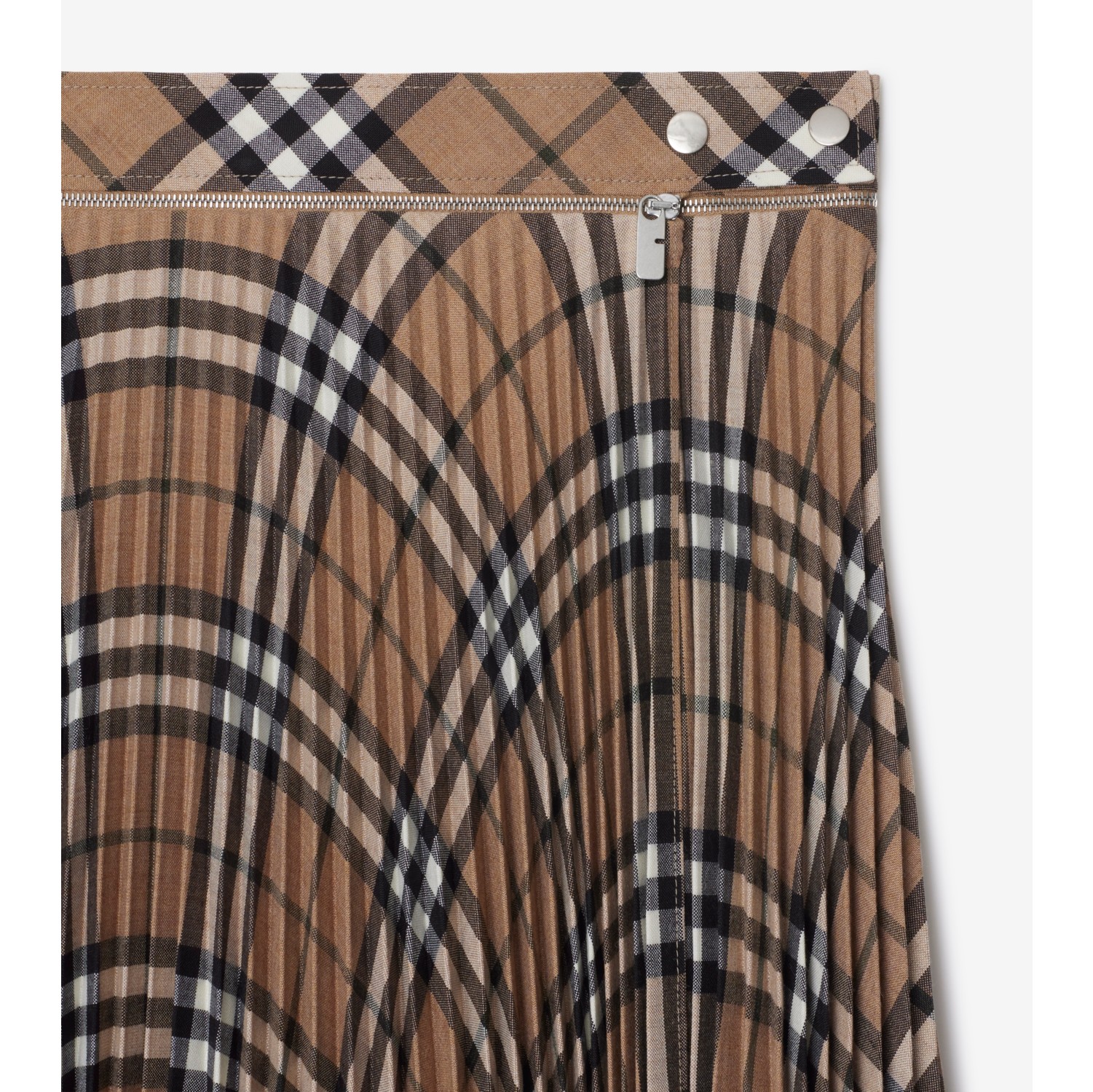 Pleated Check Wool Blend Midi Skirt