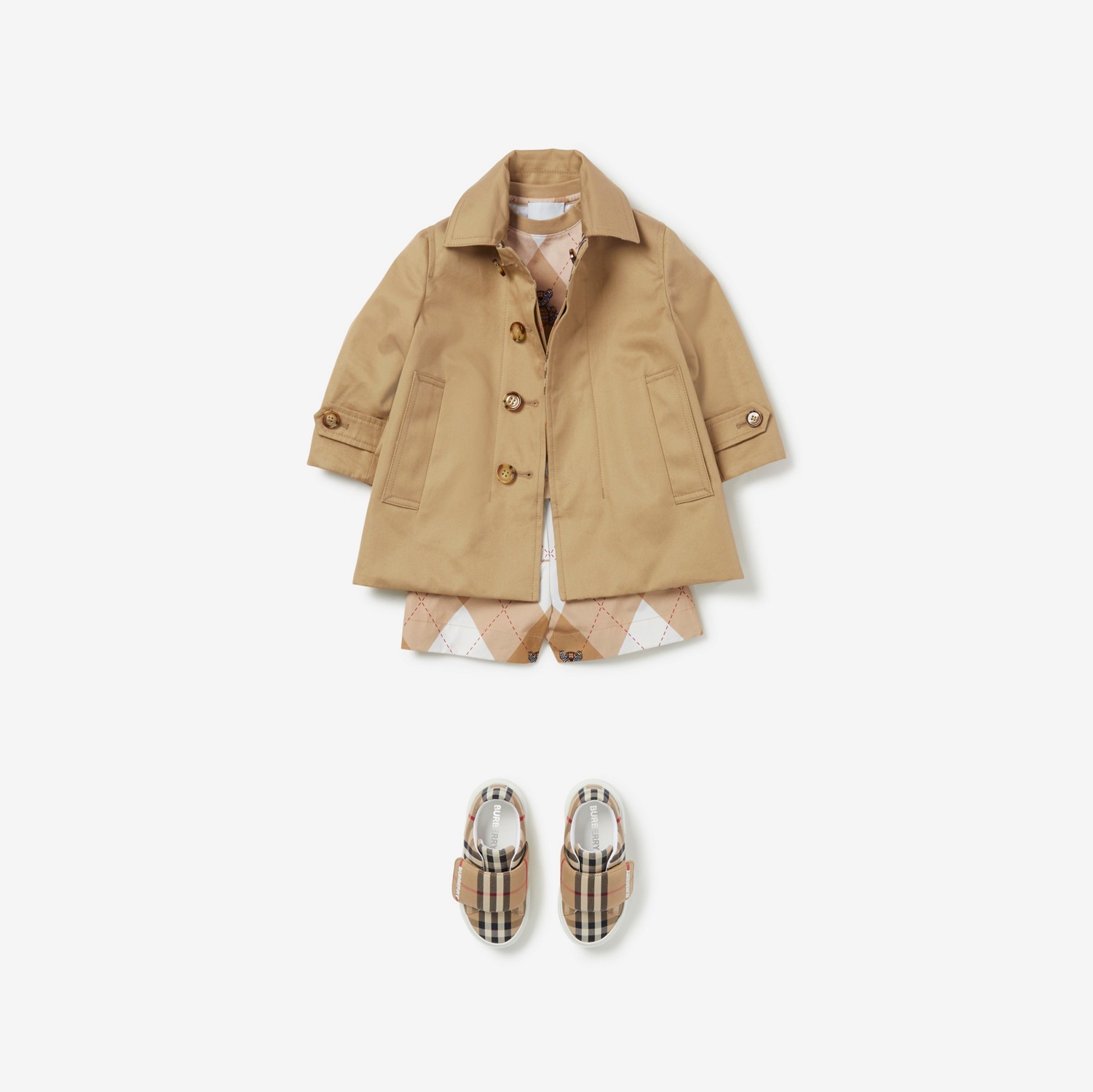 Car coat dupla face em gabardine de algodão com estampa Check (Bege Clássico) - Crianças | Burberry® oficial