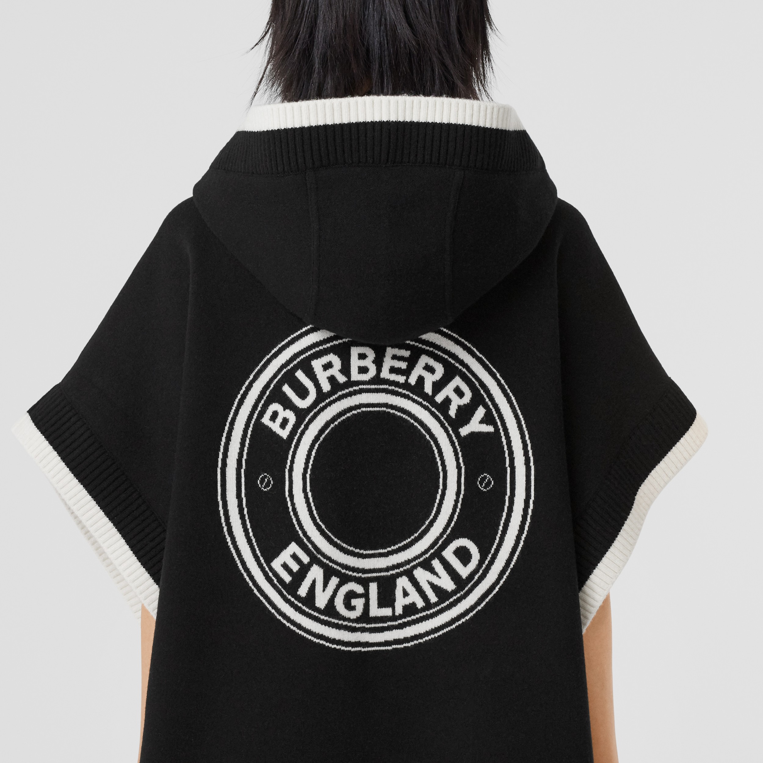 徽标图案羊毛混纺提花连帽披肩 (黑色) | Burberry® 博柏利官网 - 2