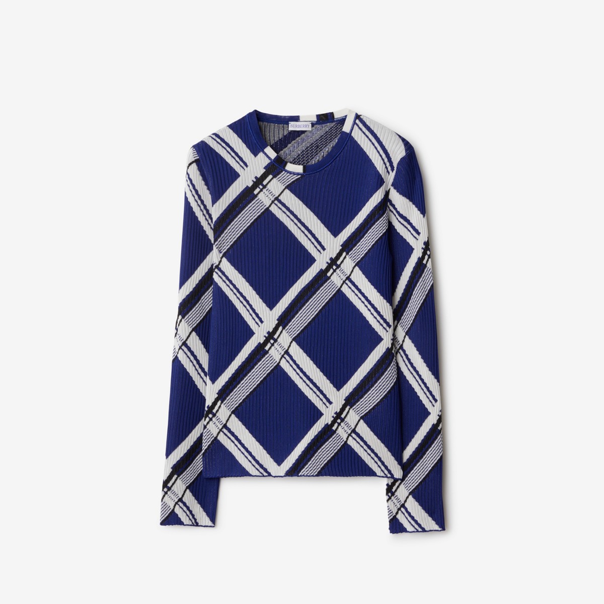 Shop Burberry Check Silk Sweater In Knight
