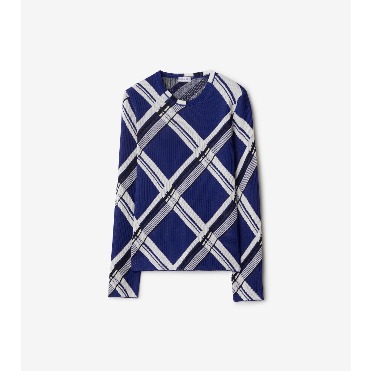 Shop Burberry Check Silk Sweater In Knight