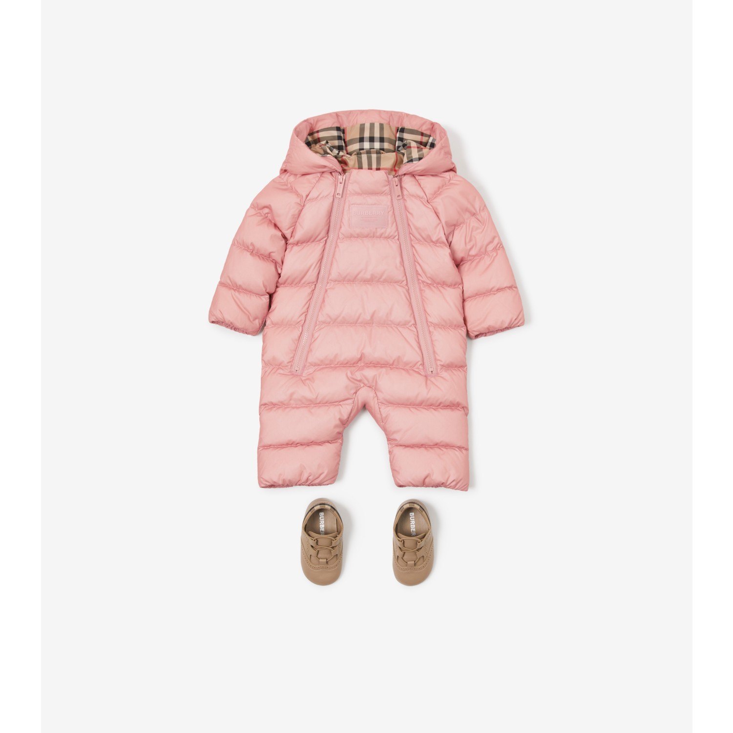 Nylon Puffer Suit in Light Blush Pink Children Burberry Official