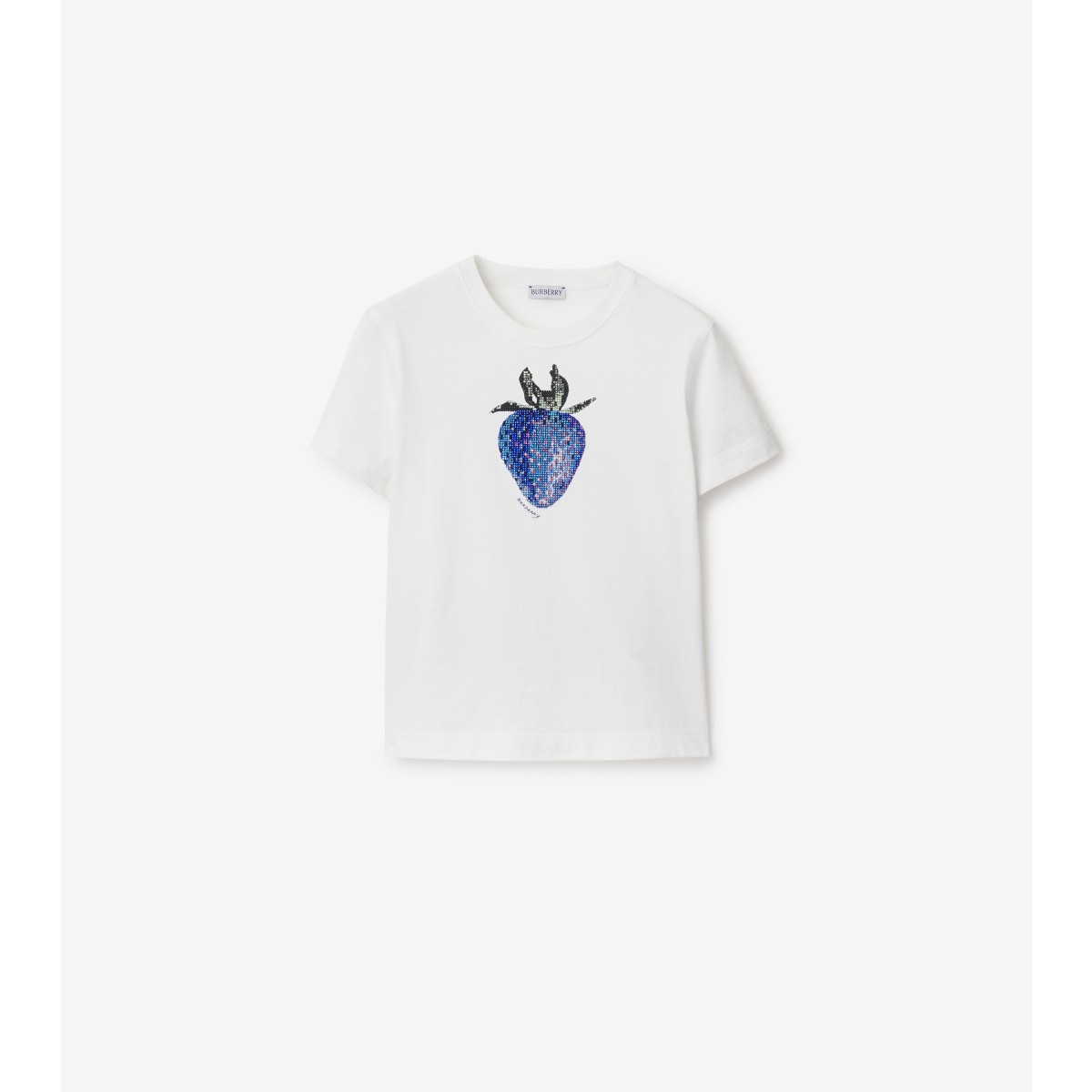 Shop Burberry Boxy Crystal Strawberry Cotton T-shirt In White