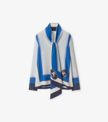 Slim Fit Knight Stamp Box Silk Scarf Shirt in Ink - Women