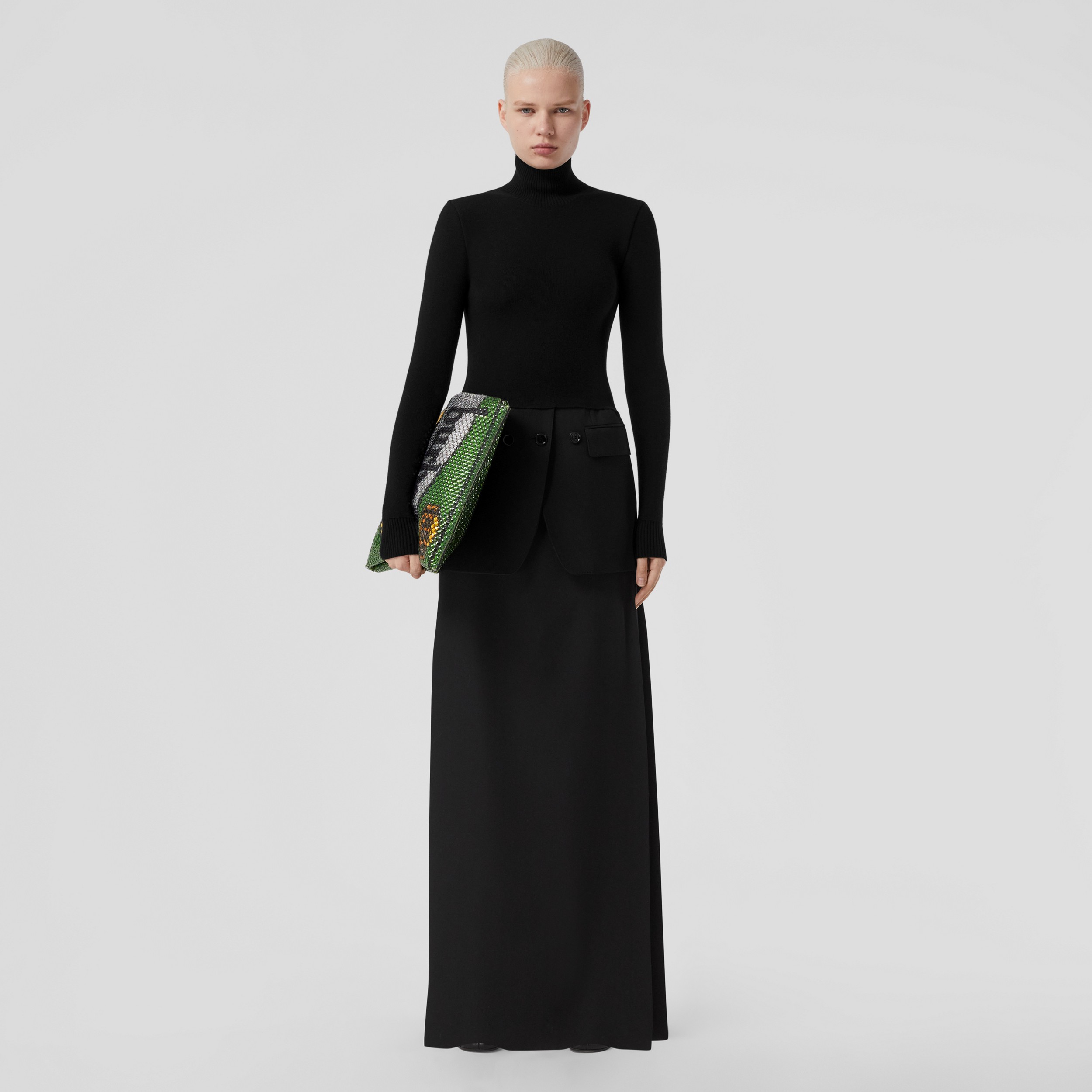 Grain de Poudre Wool Floor-length Skirt in Black - Women | Burberry® Official - 1