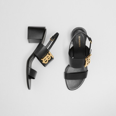 Burberry Monogram Motif Leather Blockheel Sandals In Black ModeSens
