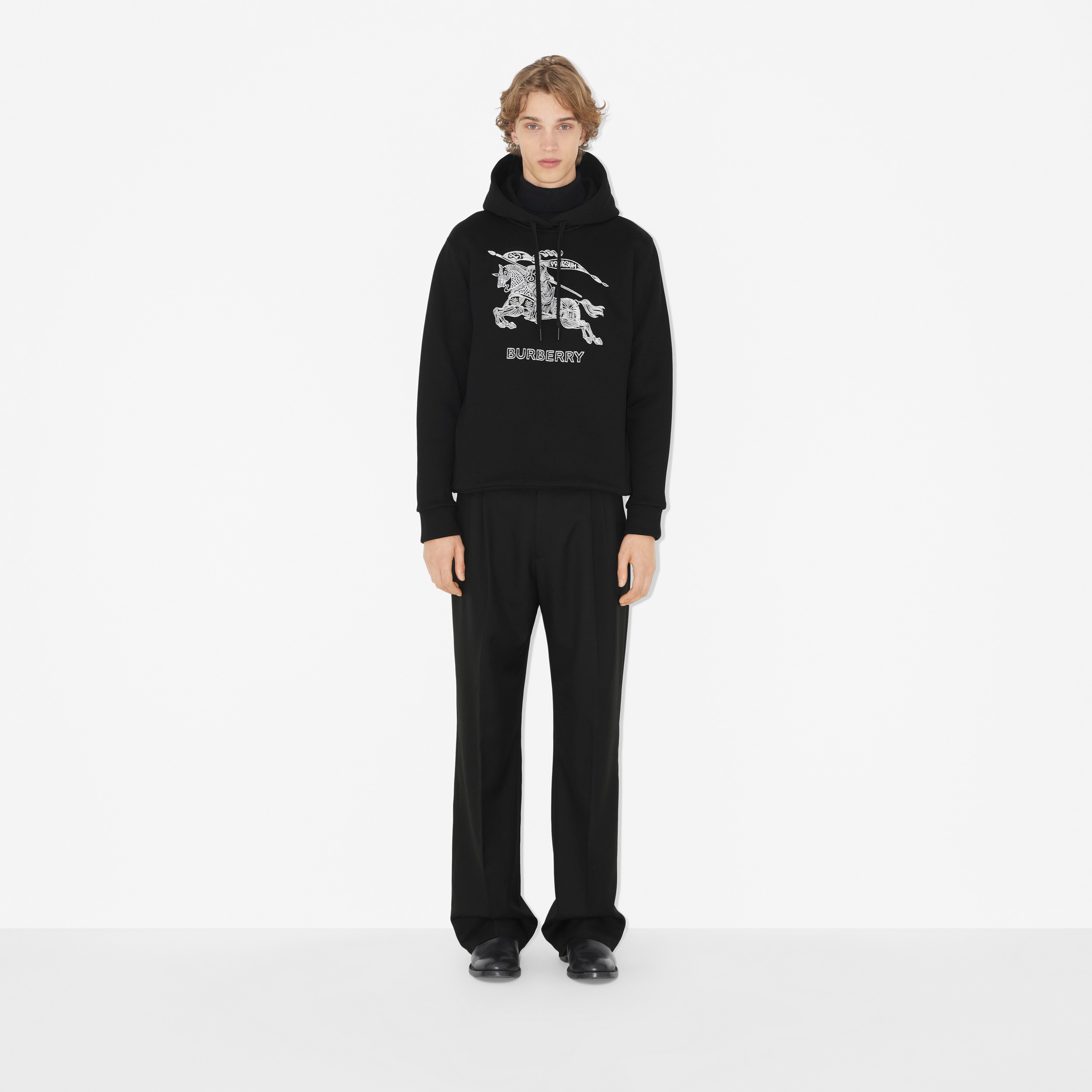 Embroidered EKD Cotton Hoodie in Black - Men | Burberry® Official - 2