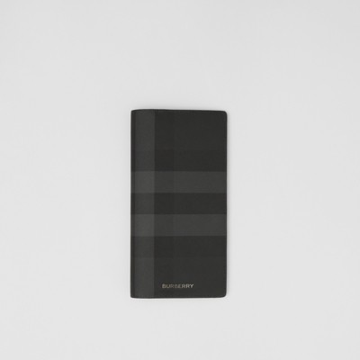 Charcoal Check and Leather Continental Wallet - Men