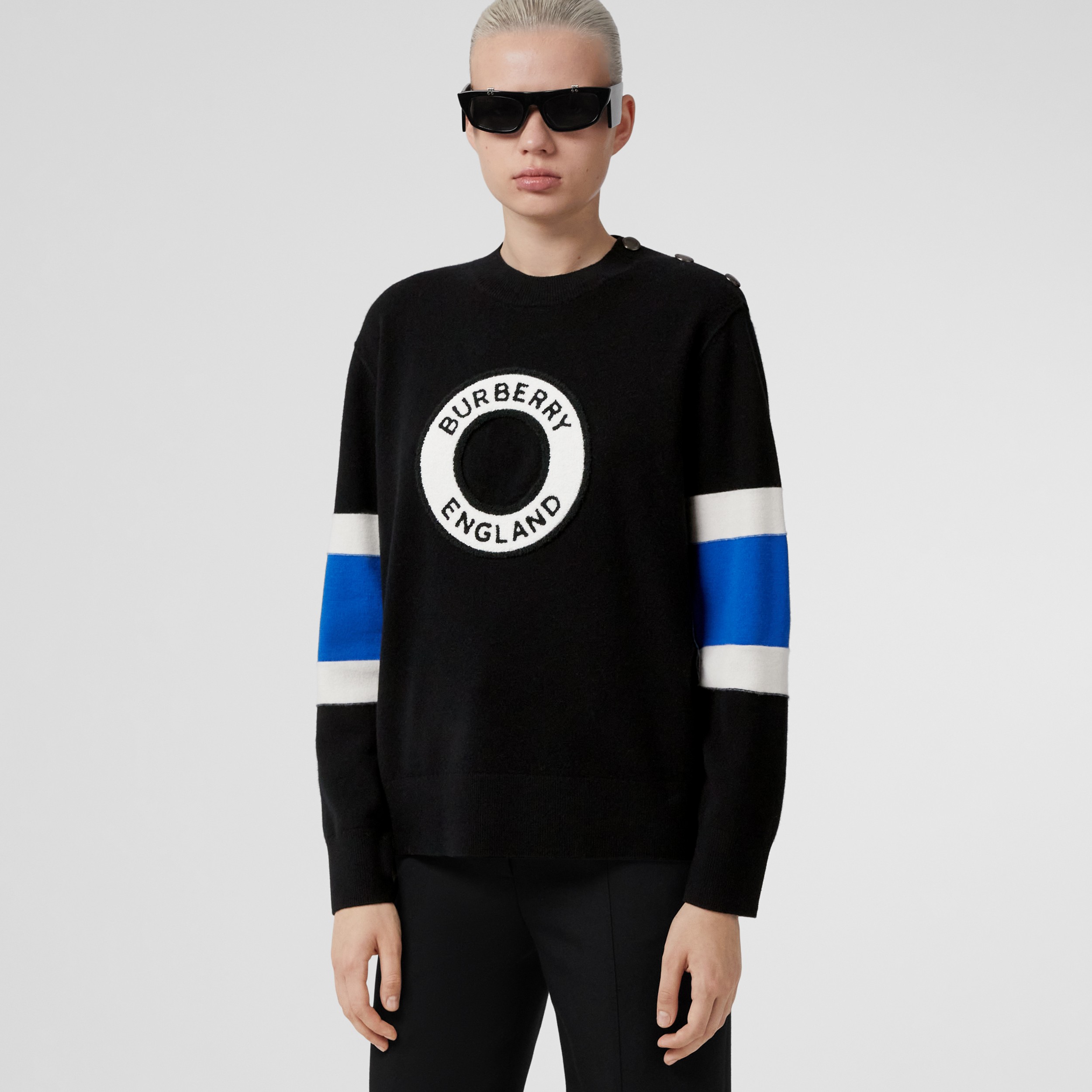 Logo Graphic Appliqué Wool Cashmere Sweater in Black - Women | Burberry® Official - 1