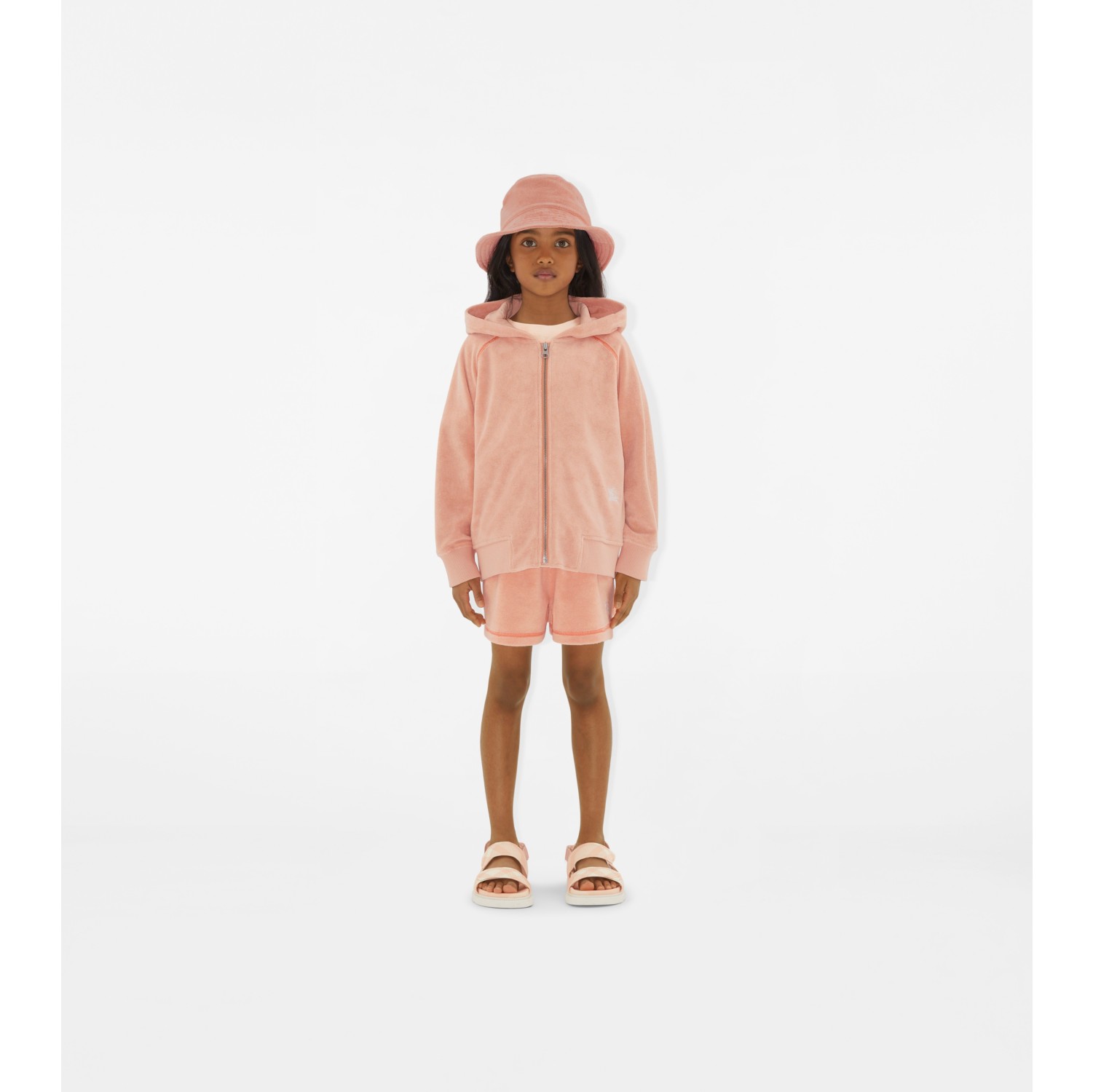 Cotton Blend Towelling Zip Hoodie in Dusky coral Burberry Official