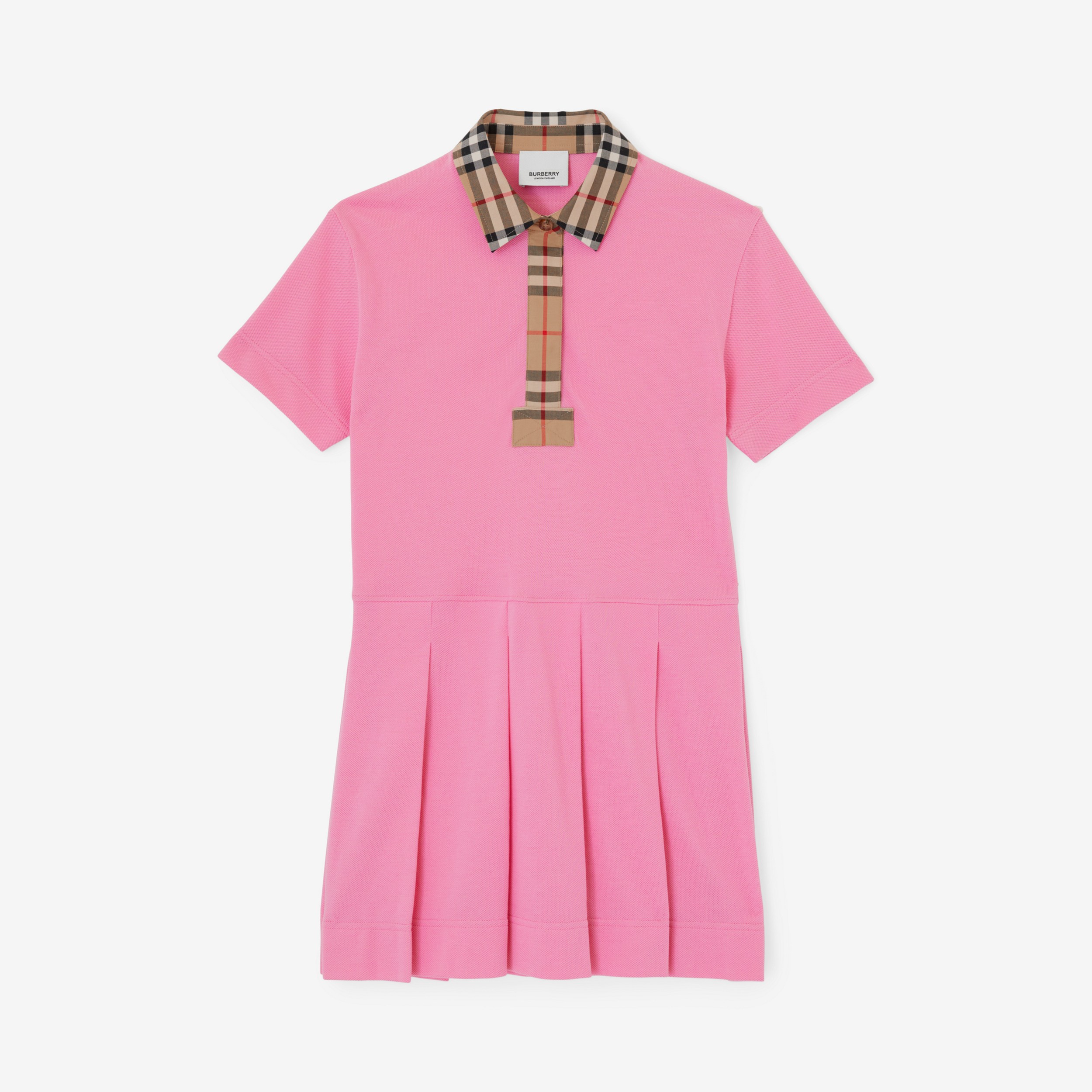 Vestido estilo camisa polo de algodão com detalhe em Vintage Check (Rosa Chiclete) | Burberry® oficial - 1