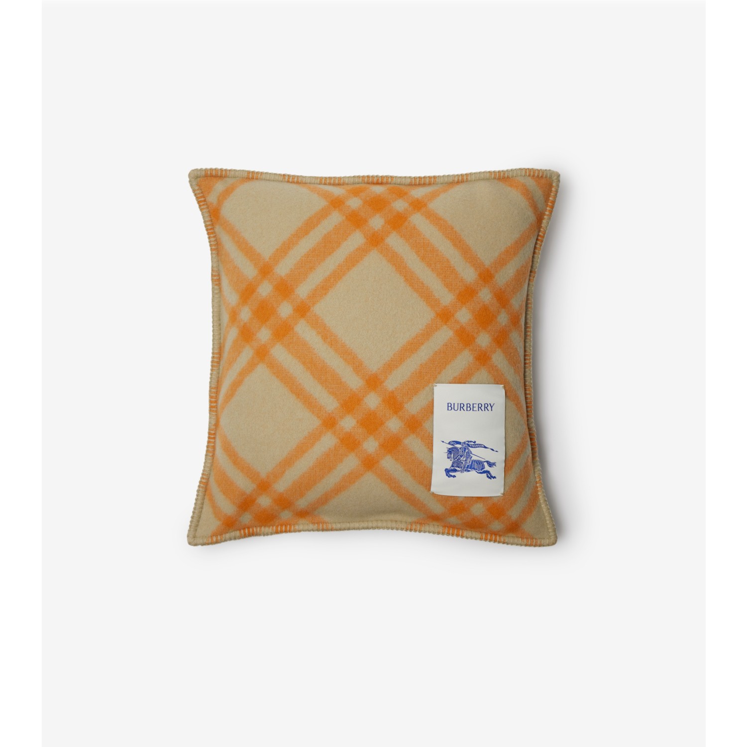 Check Wool Cushion in Hunter/pumpkin | Burberry® Official