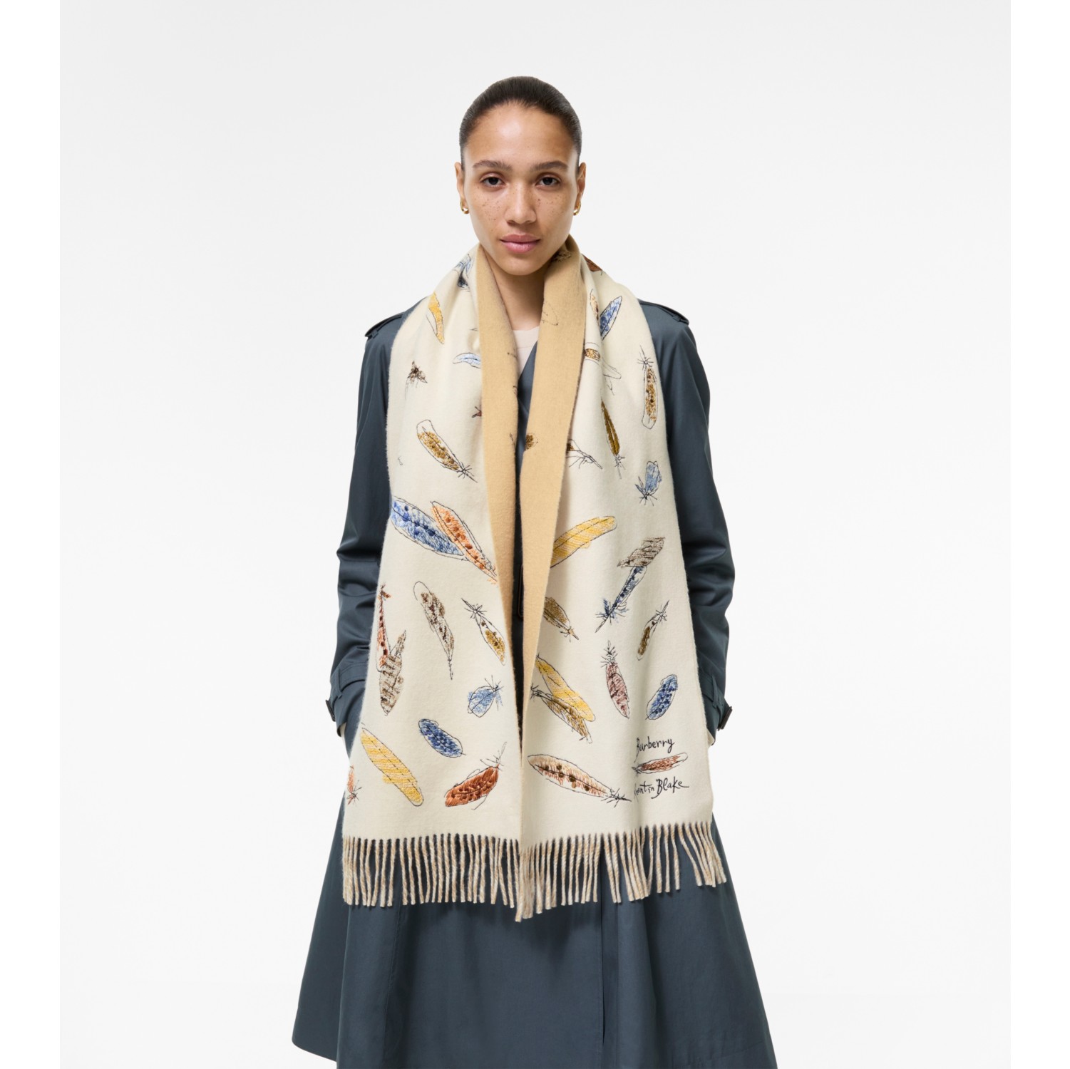 Feather Print Cashmere Scarf in Sand beige | Burberry® Official