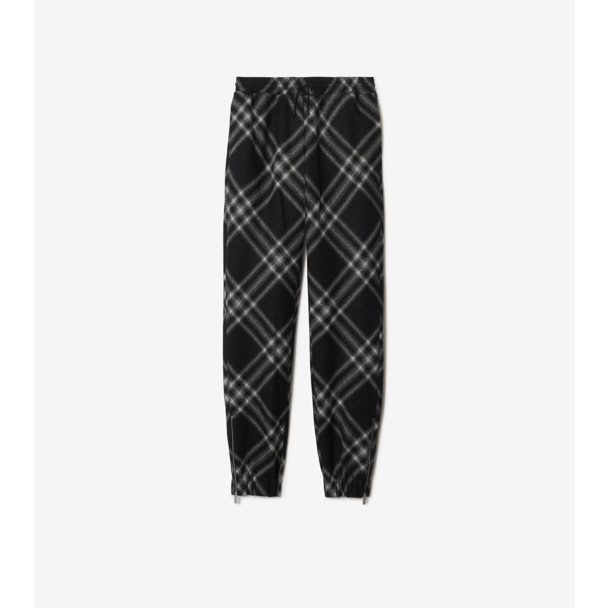 Burberry Check Wool Jogging Trousers In Monochrome