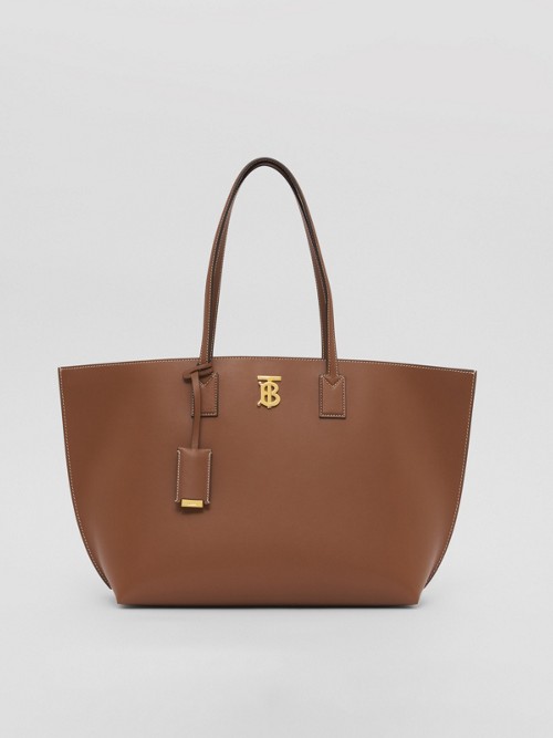 Burberry Medium Leather Tb Monogram Tote Bag In Tan