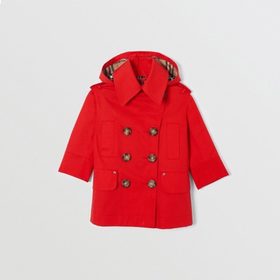 red trench coat with hood