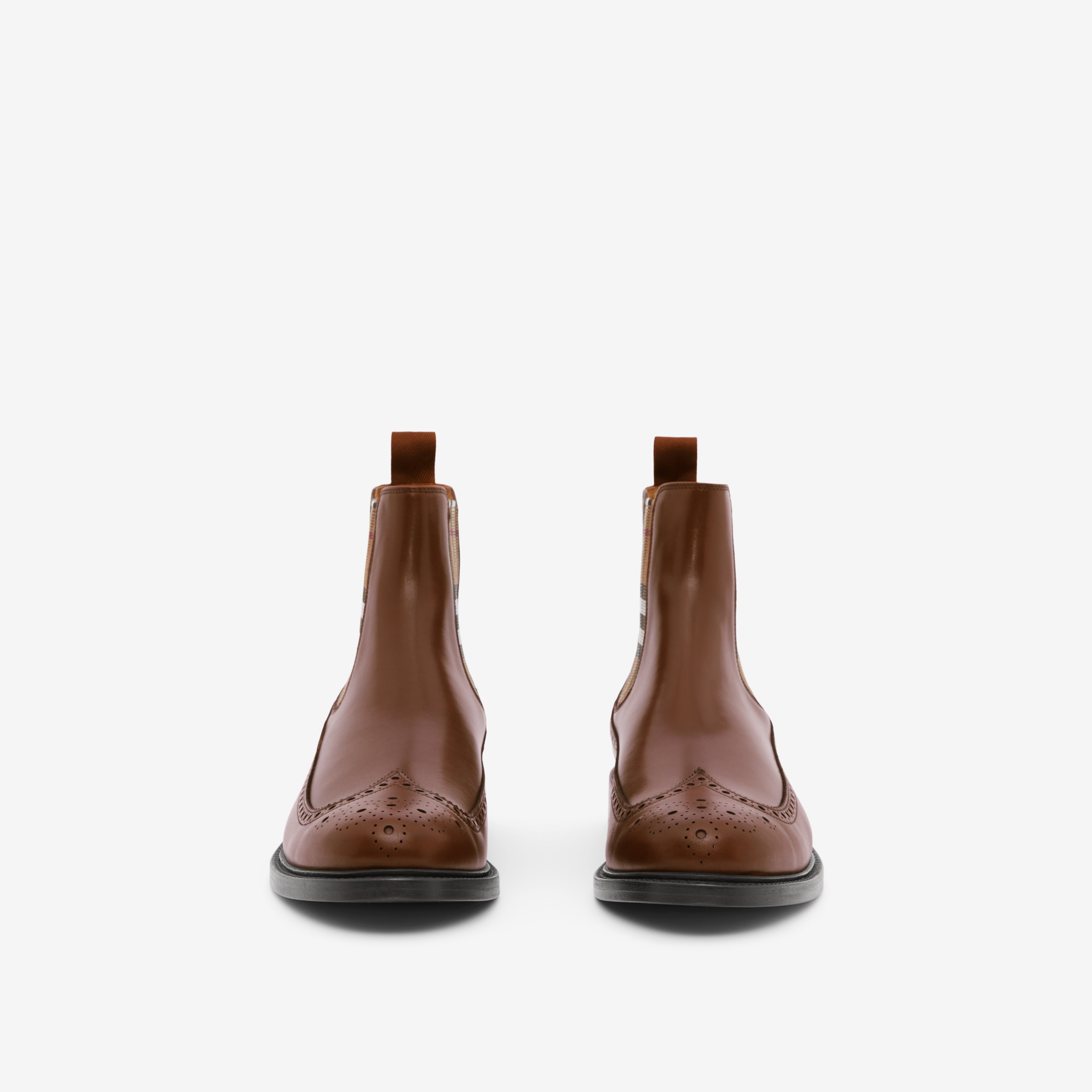 Vintage Check Detail Leather Chelsea Boots in Deep Bark Brown - Men | Burberry® Official - 2
