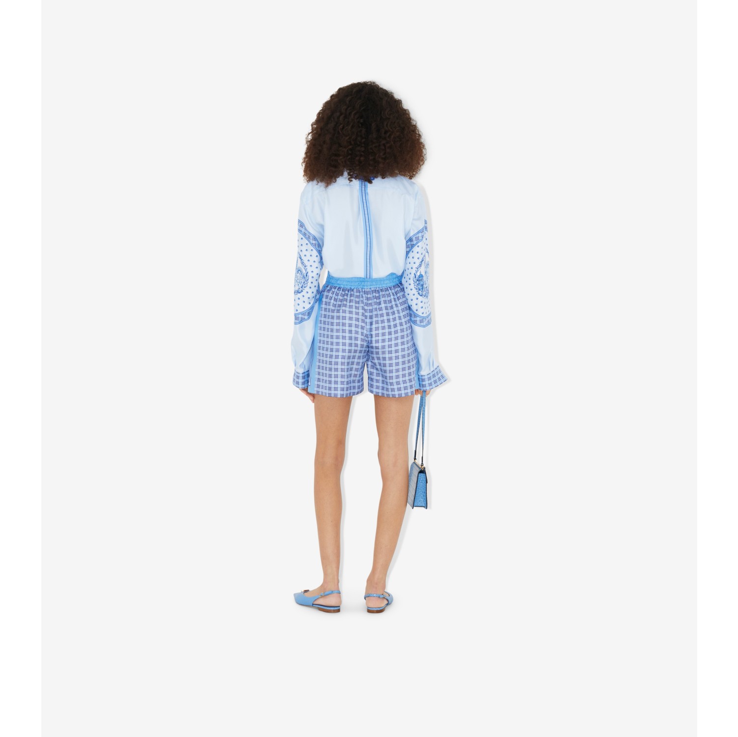 Check Print Silk Shorts in Foxglove Blue - Women | Burberry® Official