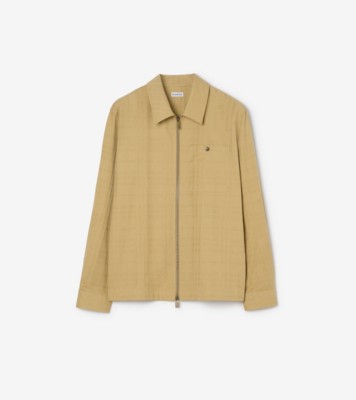 Check Cotton Zip Overshirt in Sandstorm beige - Men | Burberry