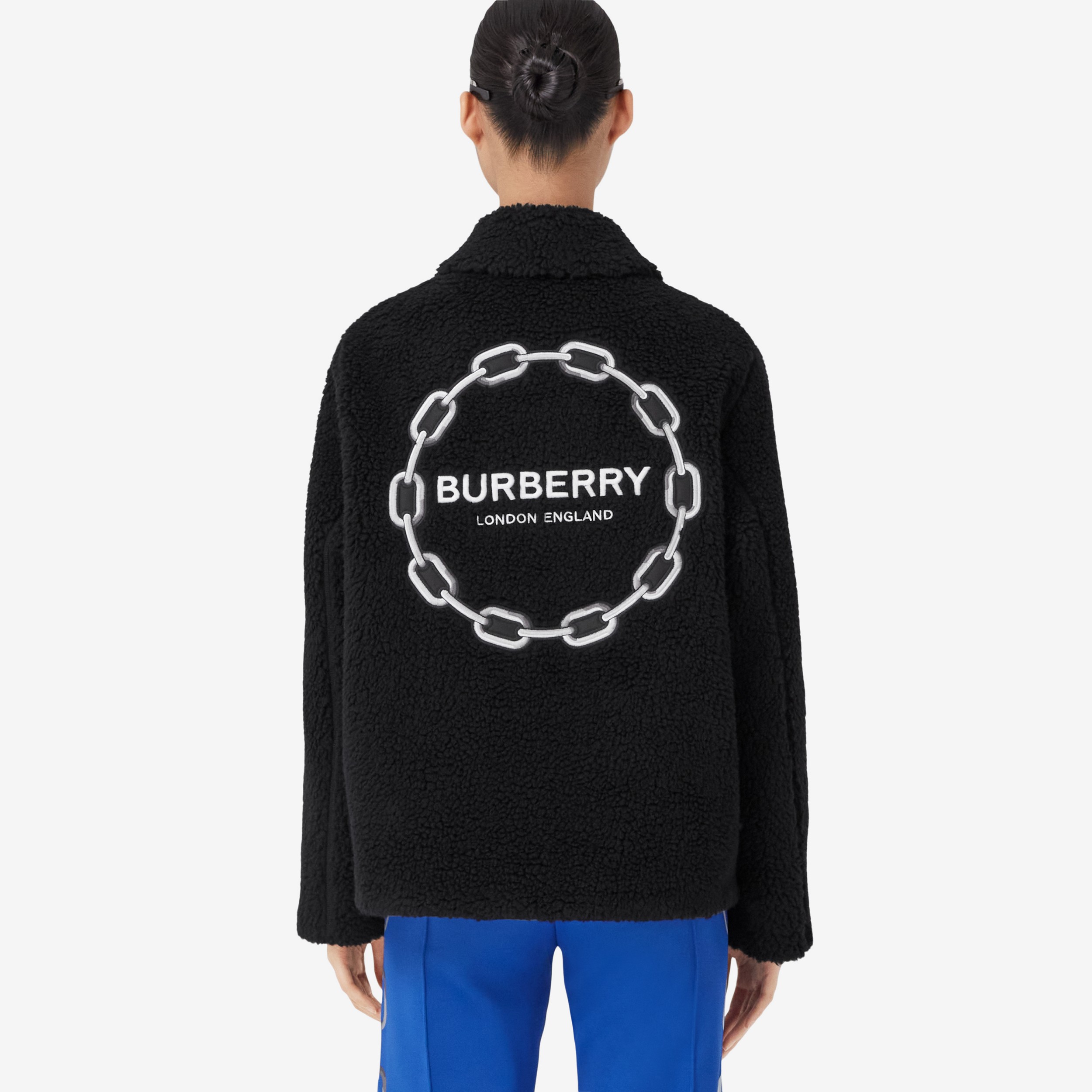 Embroidered Chain Motif Fleece Jacket in Black - Women | Burberry® Official - 3