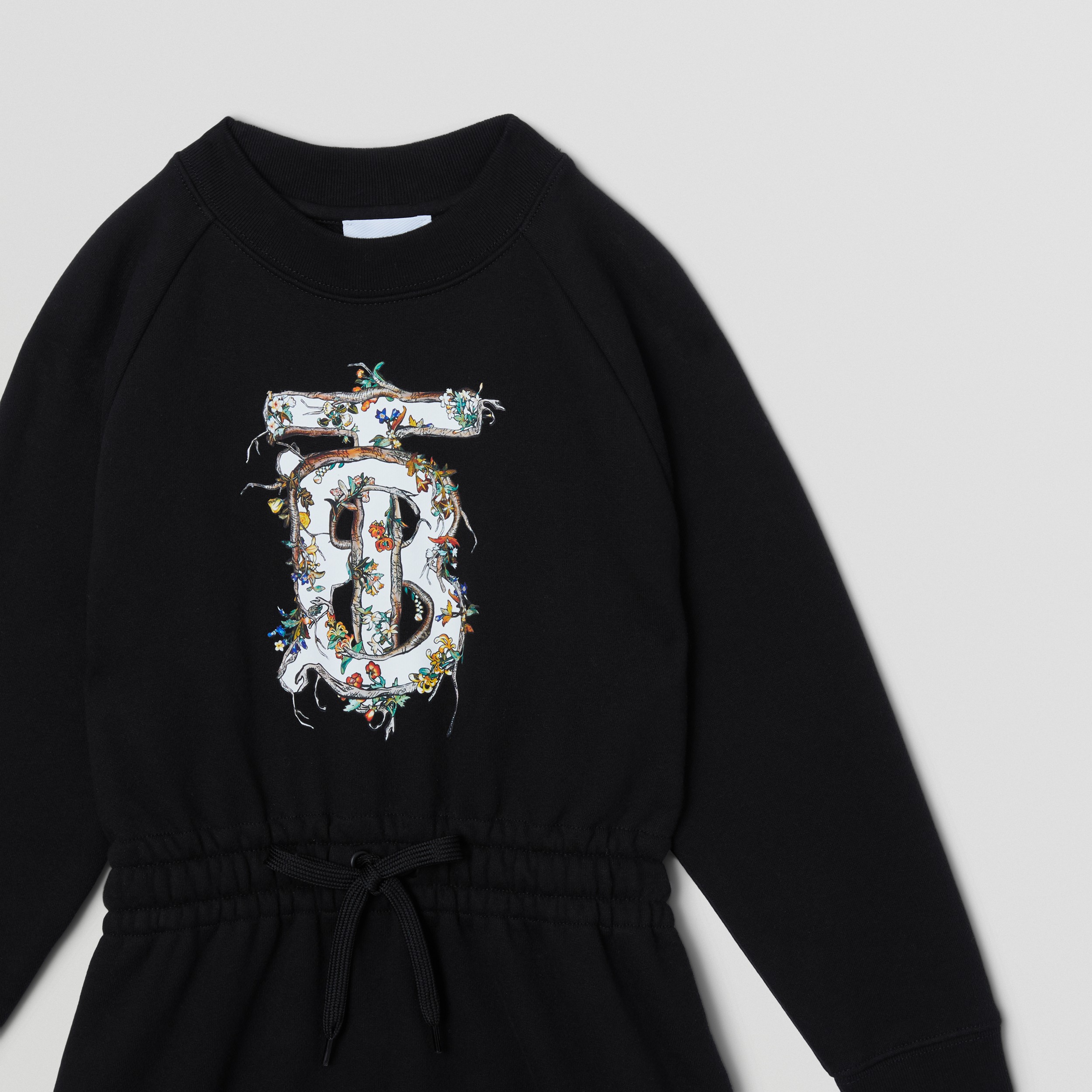 Long-sleeve Monogram Motif Cotton Dress in Black | Burberry® Official - 4