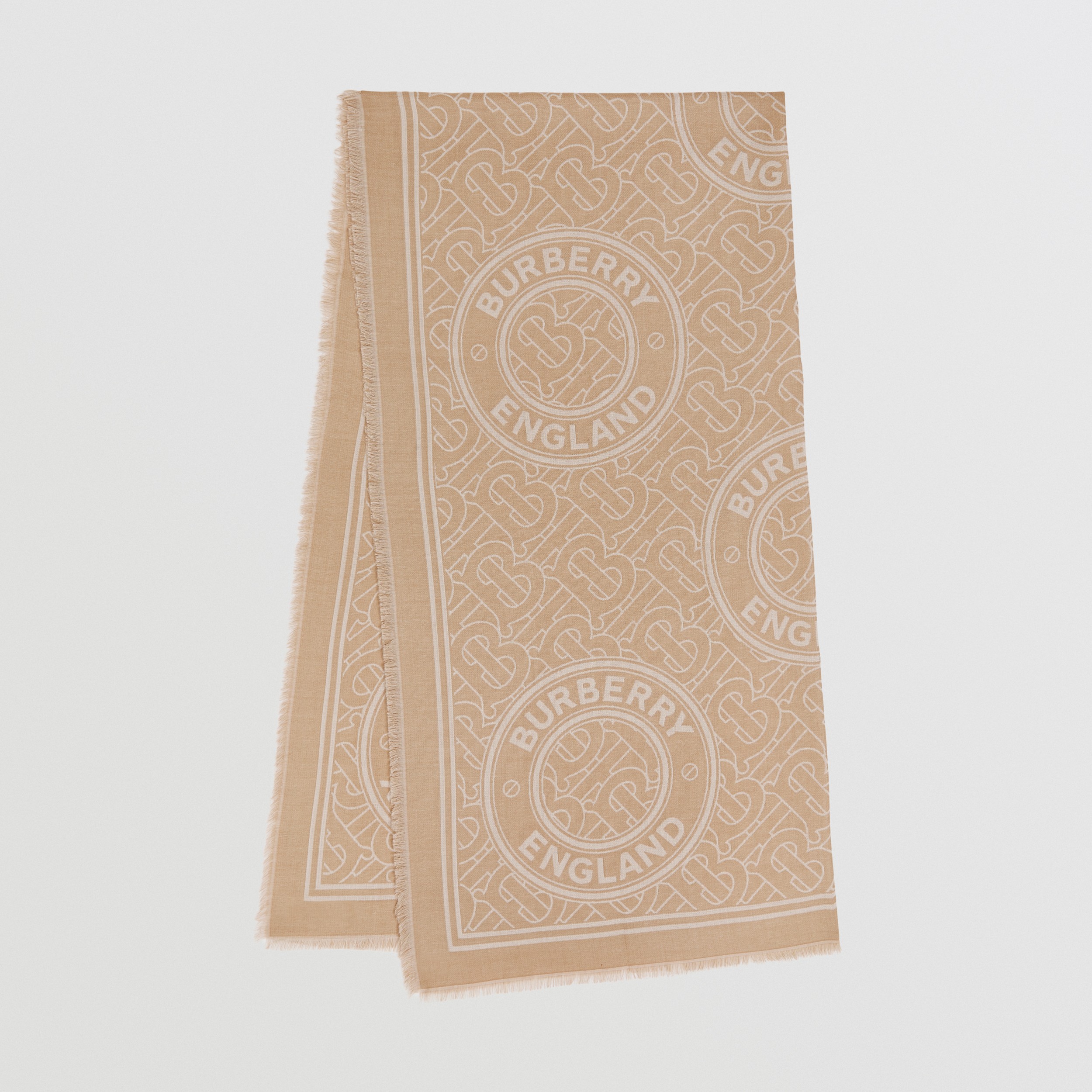 Lightweight Logo Graphic Cashmere Jacquard Scarf in Camel | Burberry® Official - 1