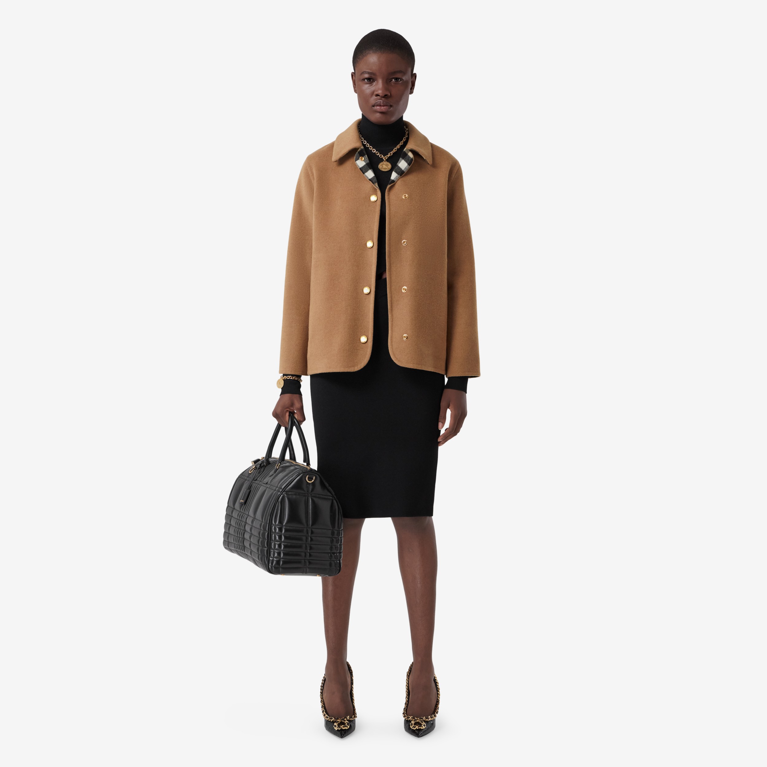 Check Detail Wool Barn Jacket in Archive Beige - Women | Burberry® Official - 2