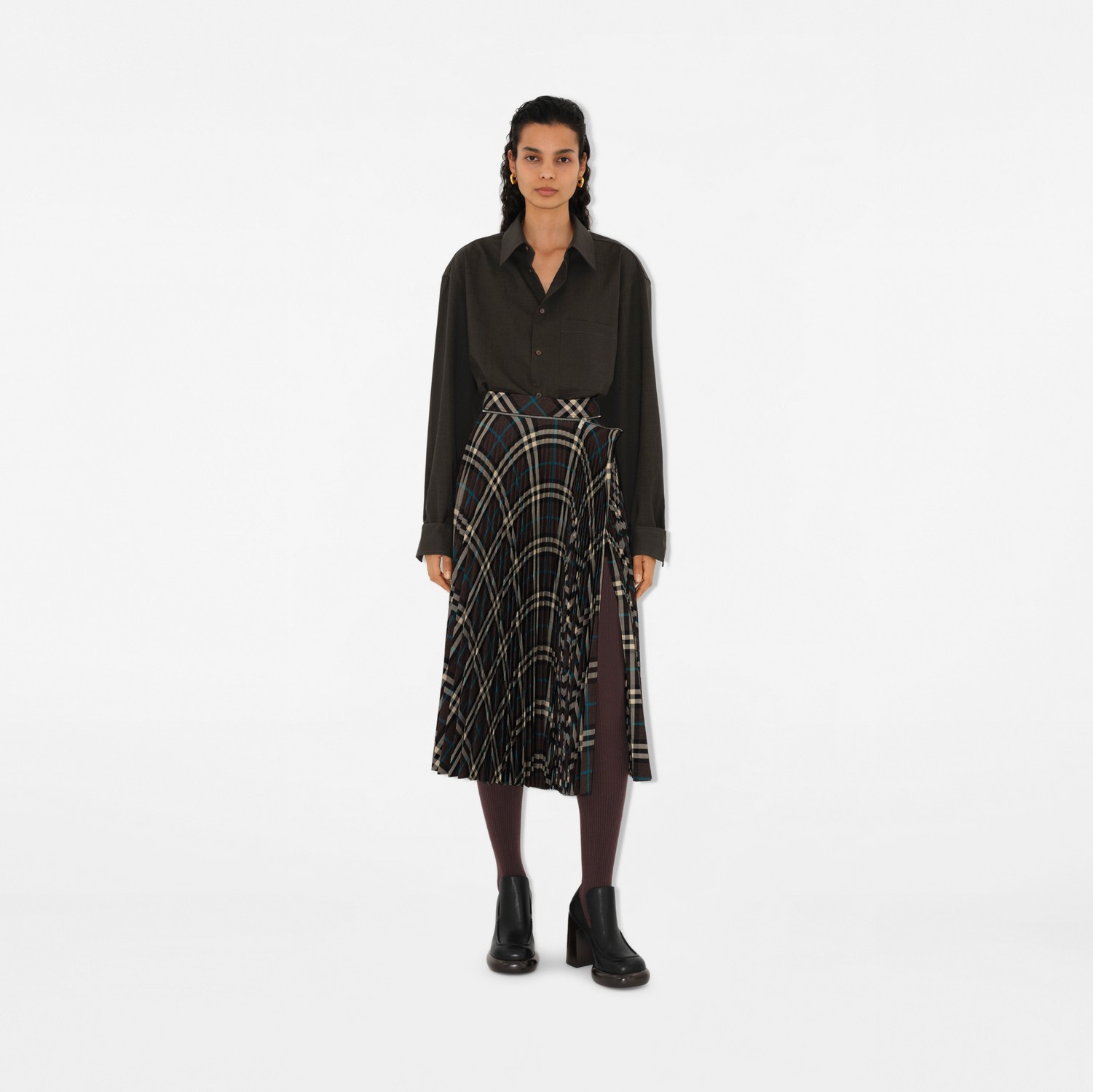 Pleated Check Wool Blend Skirt in Snug - Women, Nylon Pleated Check Wool Blend Skirt in Snug - Women, Nylon