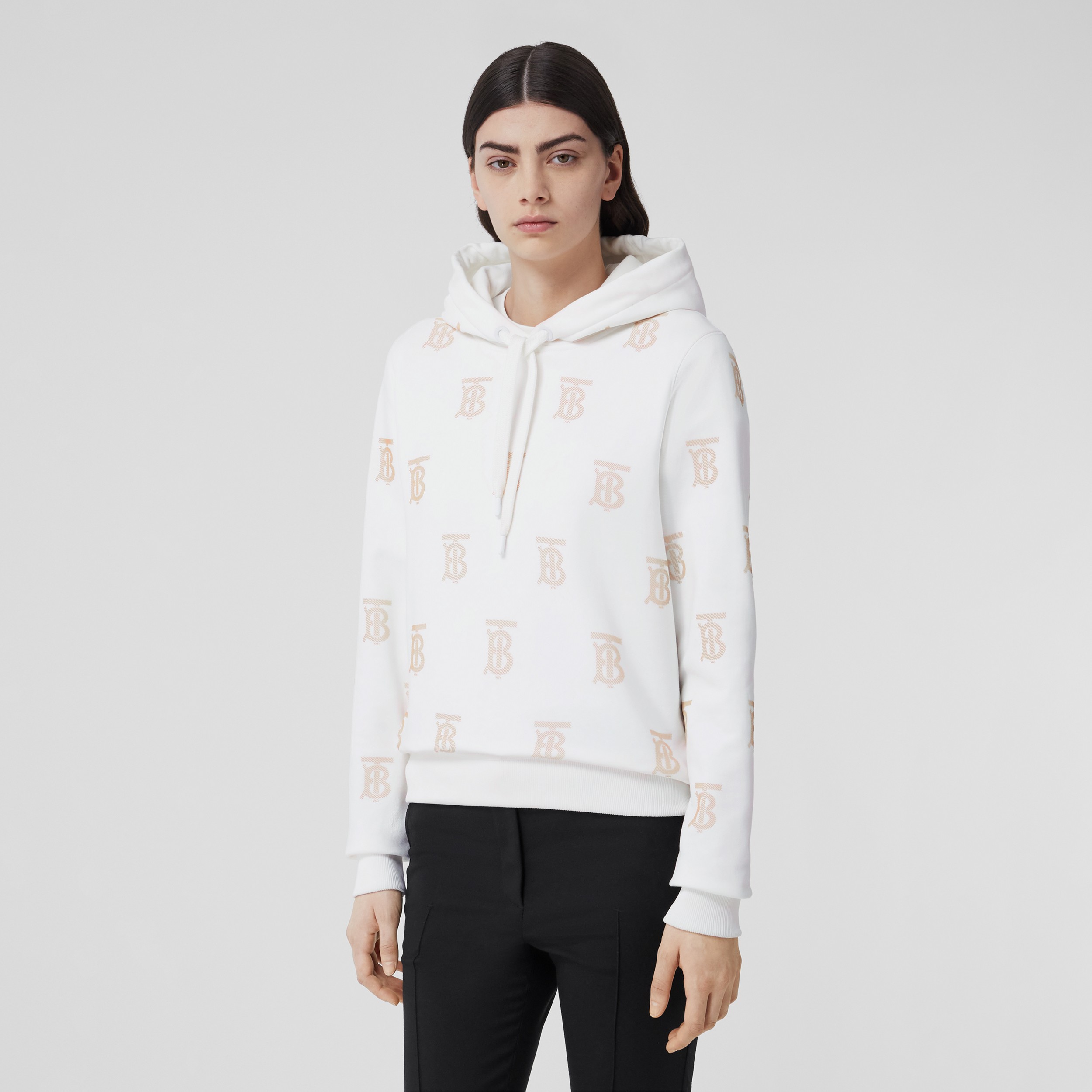 Monogram Motif Cotton Hoodie in White - Women | Burberry® Official - 1