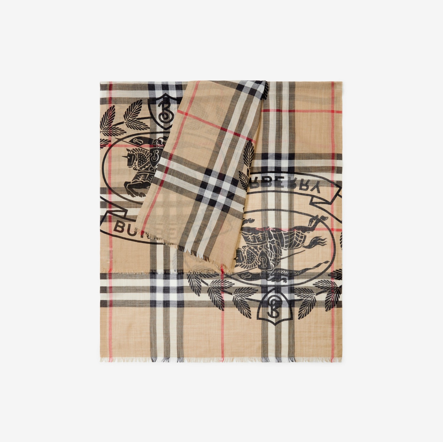 Sciarpa leggera in lana e seta con collage di stampe (Beige Archivio) | Sito ufficiale Burberry®