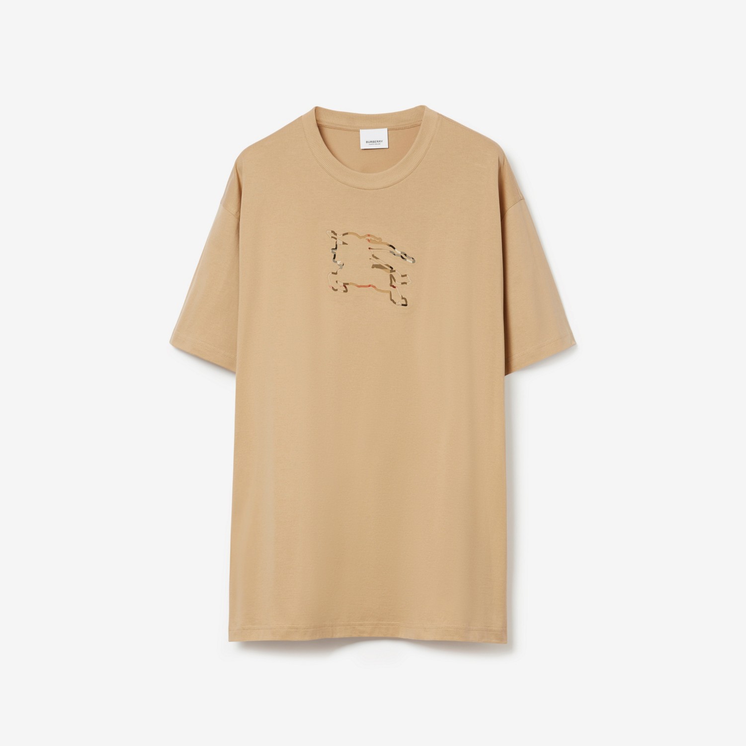 格纹马术骑士徽标棉质 T 恤衫 (柔黄褐色) - 男士 | Burberry® 博柏利官网