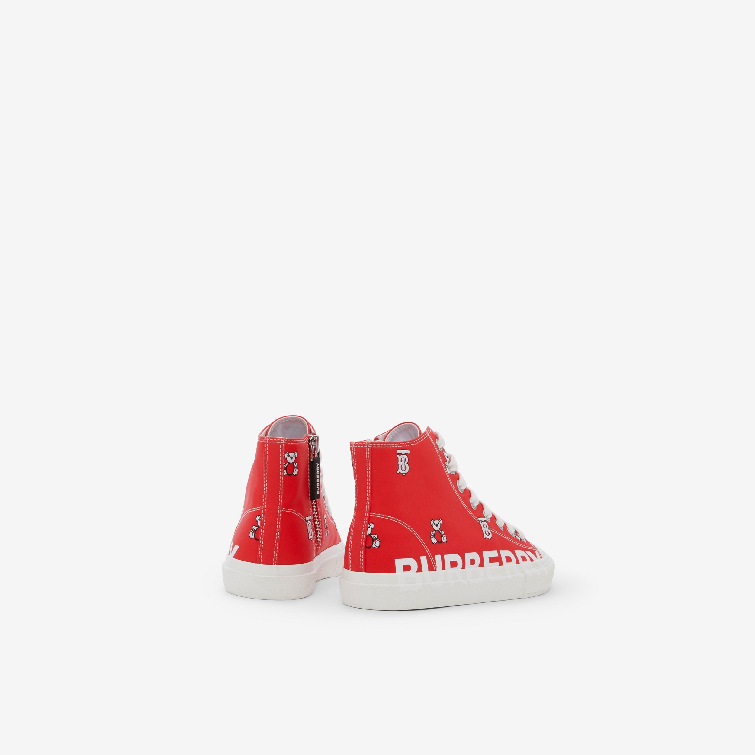 Logo Print Cotton Gabardine High-top Sneakers in Bright Red - Children | Burberry® Official - 3