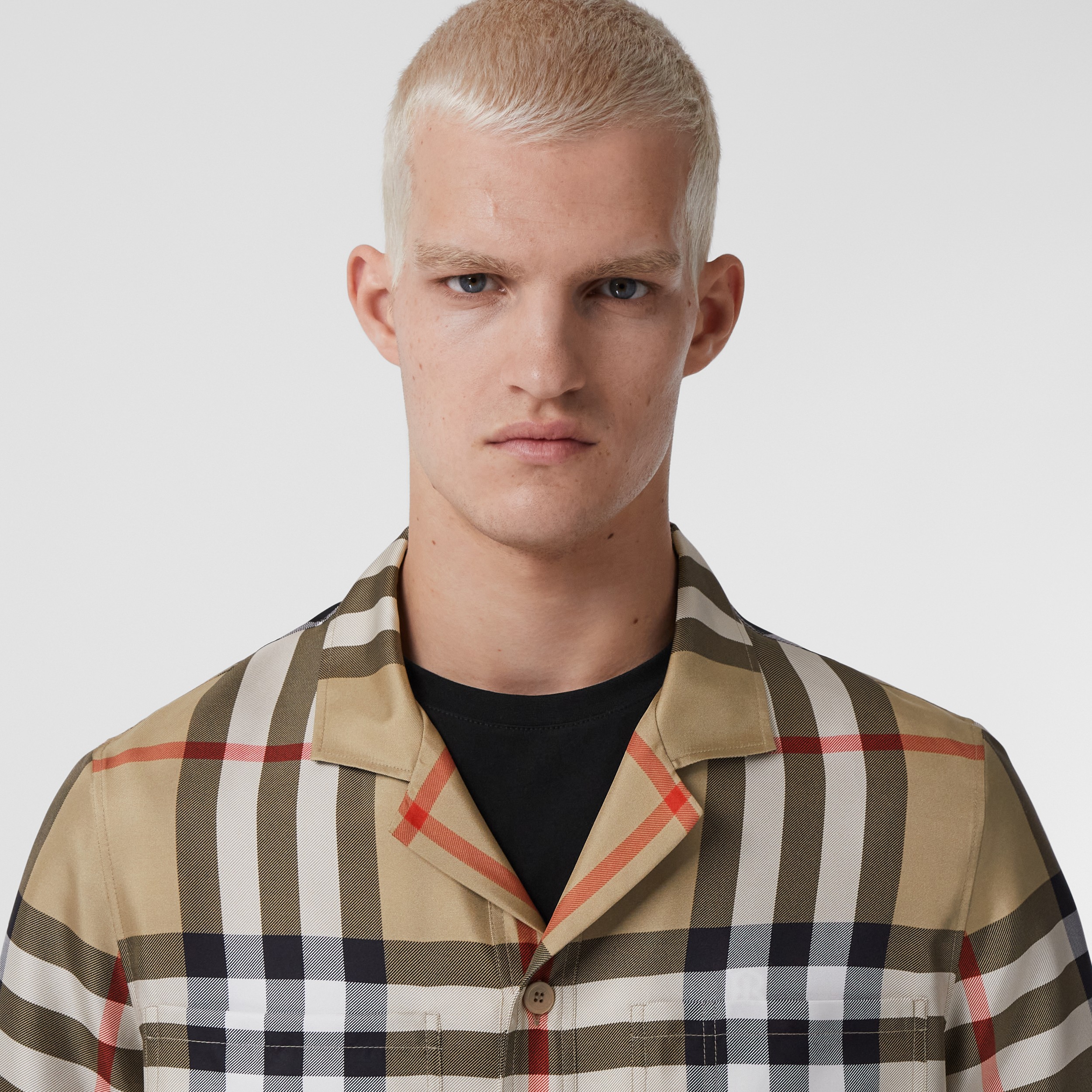 Short-sleeve Check Silk Shirt in Archive Beige - Men | Burberry® Official - 2