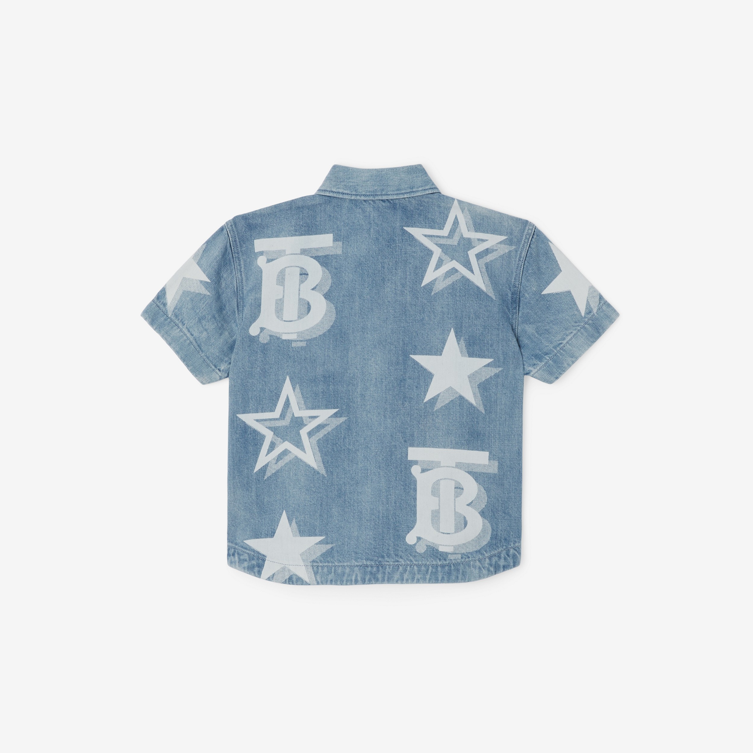 Short-sleeve Star and Monogram Motif Denim Shirt in Pale Blue | Burberry® Official - 2
