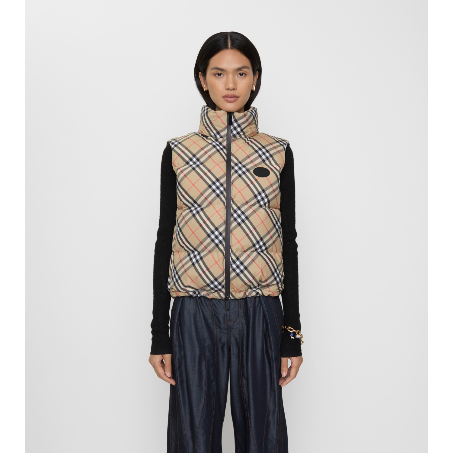 Check Puffer Gilet in Sand beige - Women | Burberry® Official