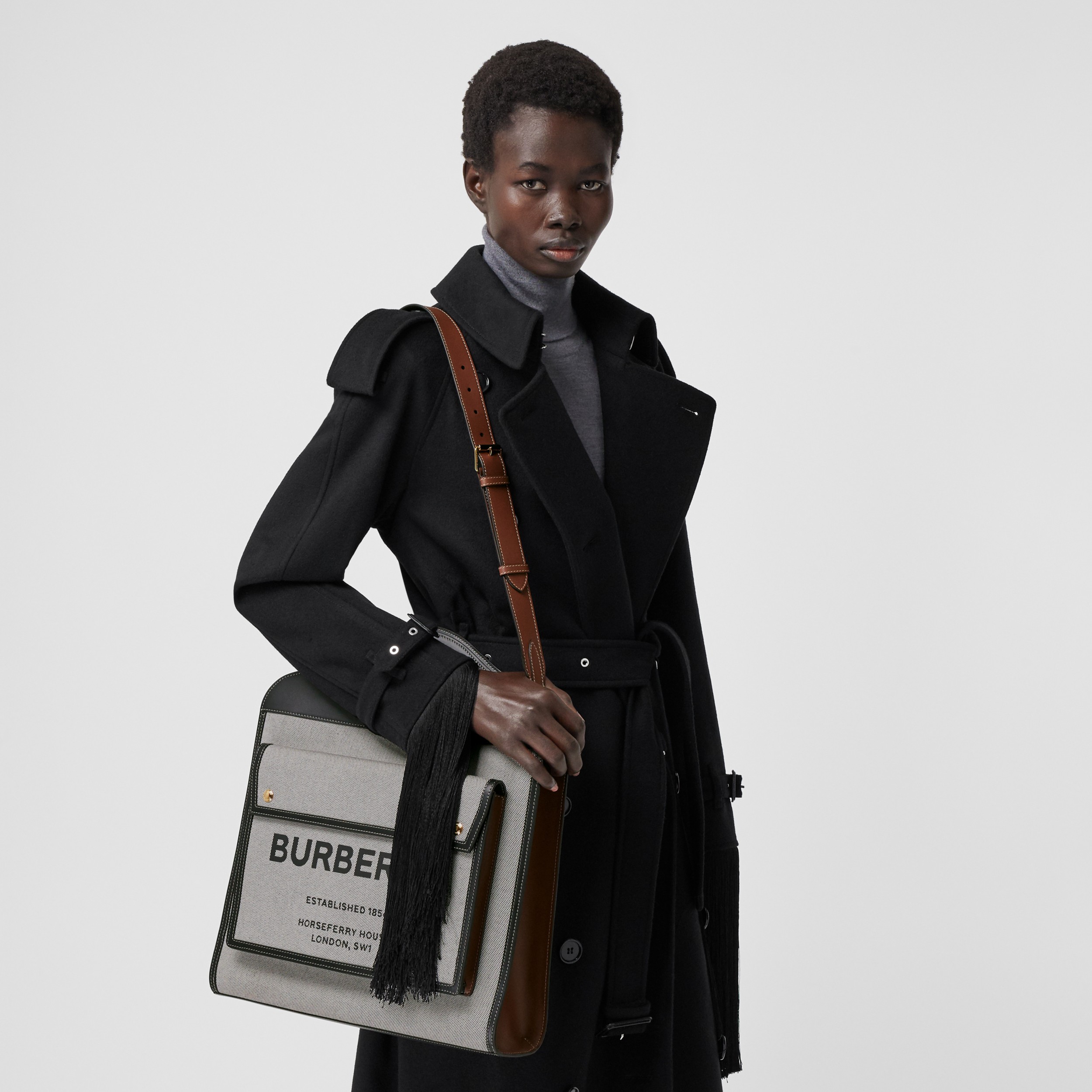 Two-tone Canvas and Leather Medium Pocket Bag in Black/tan - Women |  Burberry® Official