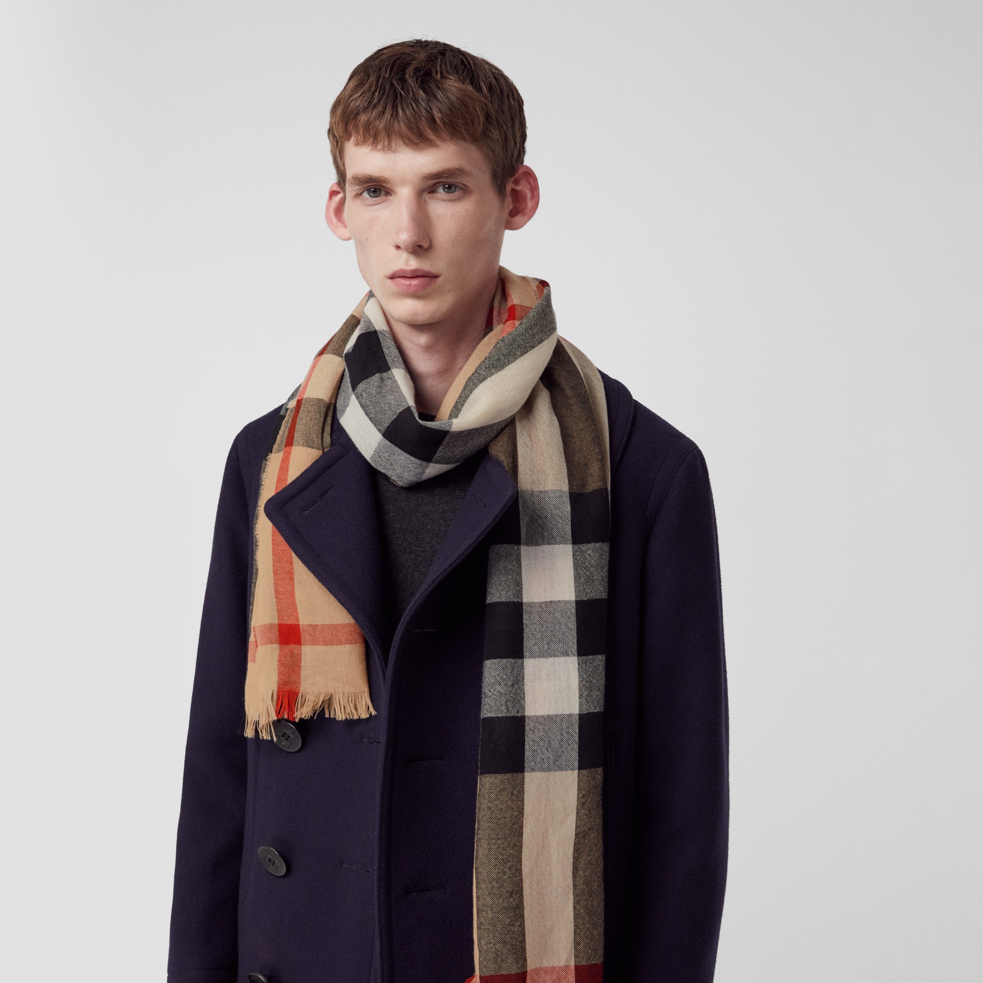 Lightweight Check Wool Cashmere Scarf in Camel | Burberry United States