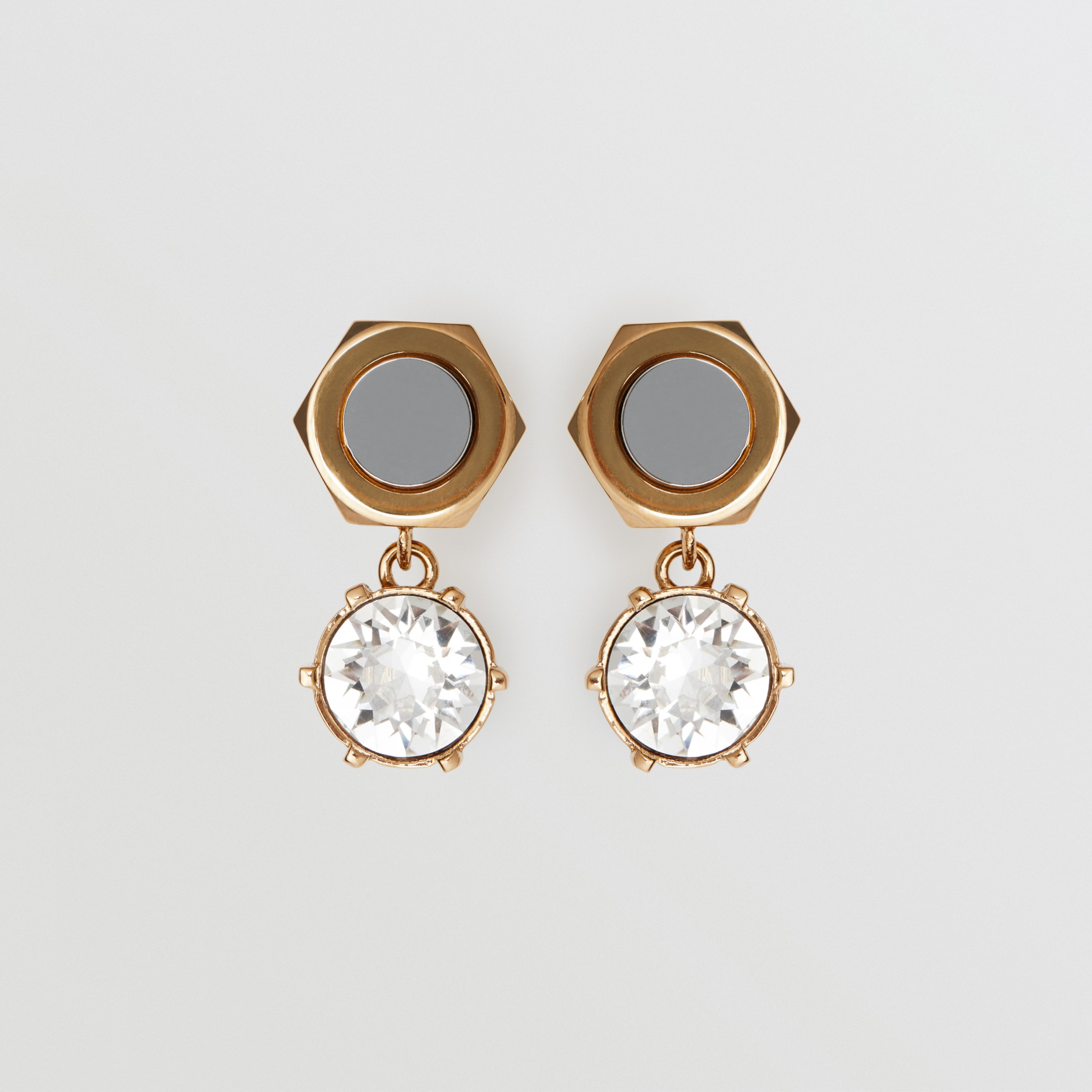 Crystal Charm GoldPlated Nut and Bolt Earrings in Palladium/light