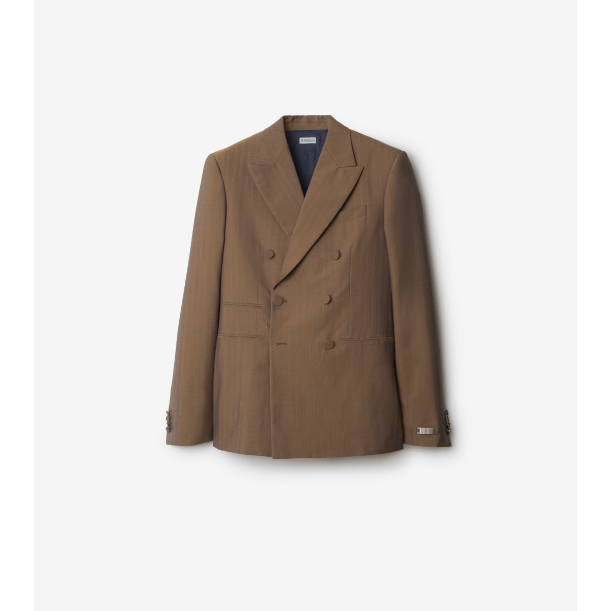 Burberry Herringbone Double-breasted Wool Blazer In Tawny