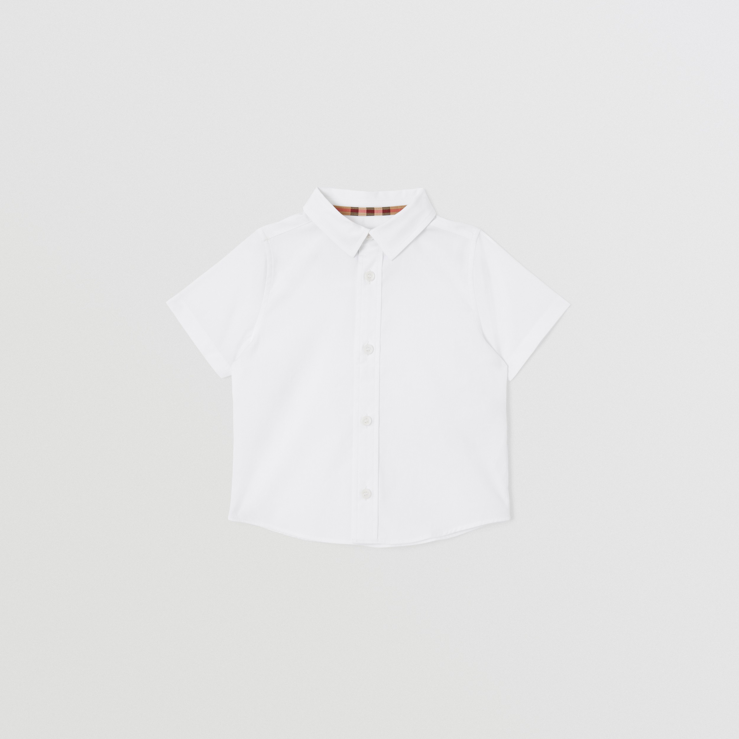 Short-sleeve Logo Print Stretch Cotton Shirt in White - Children | Burberry® Official - 1