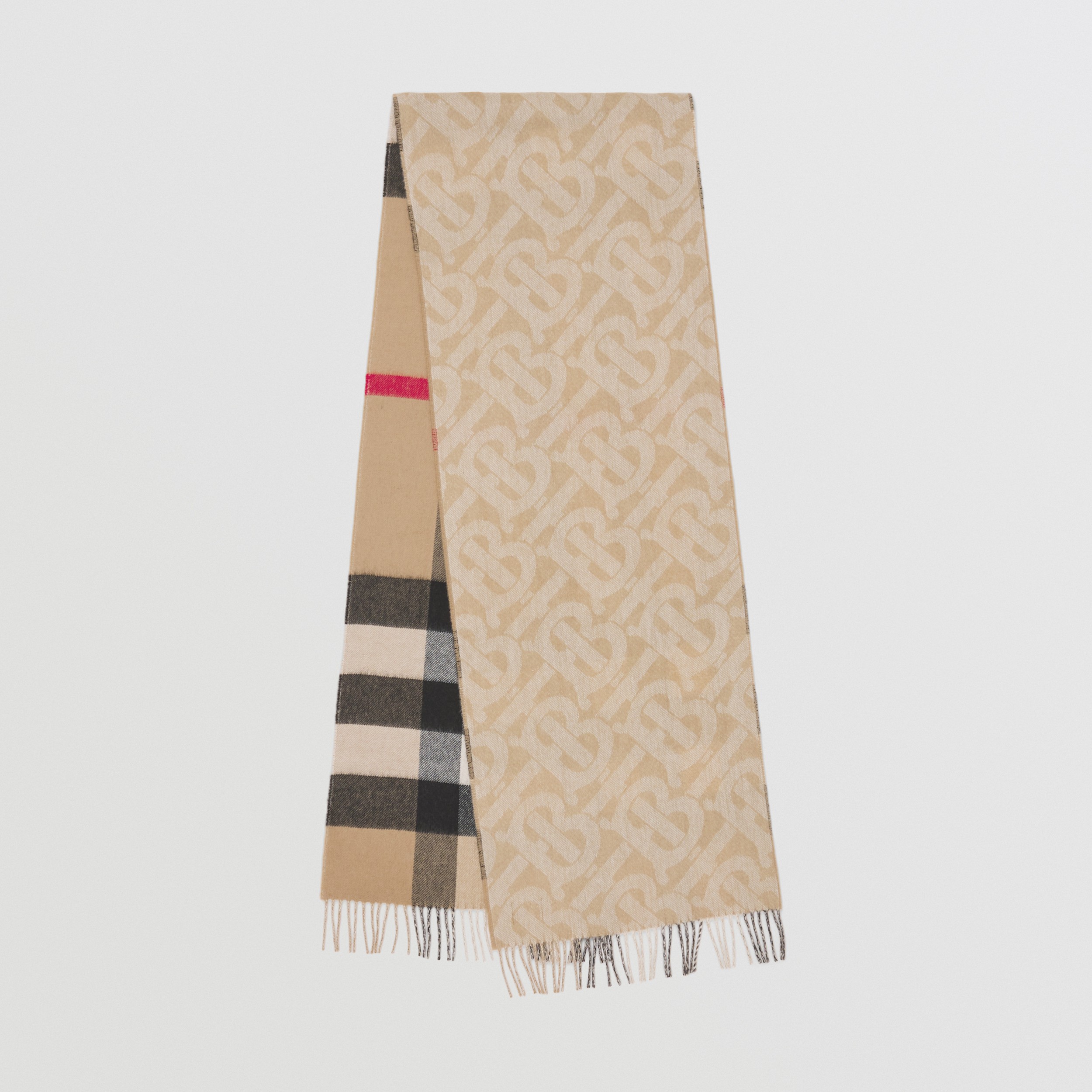 Reversible Check and Monogram Cashmere Scarf in Archive Beige | Burberry® Official - 1