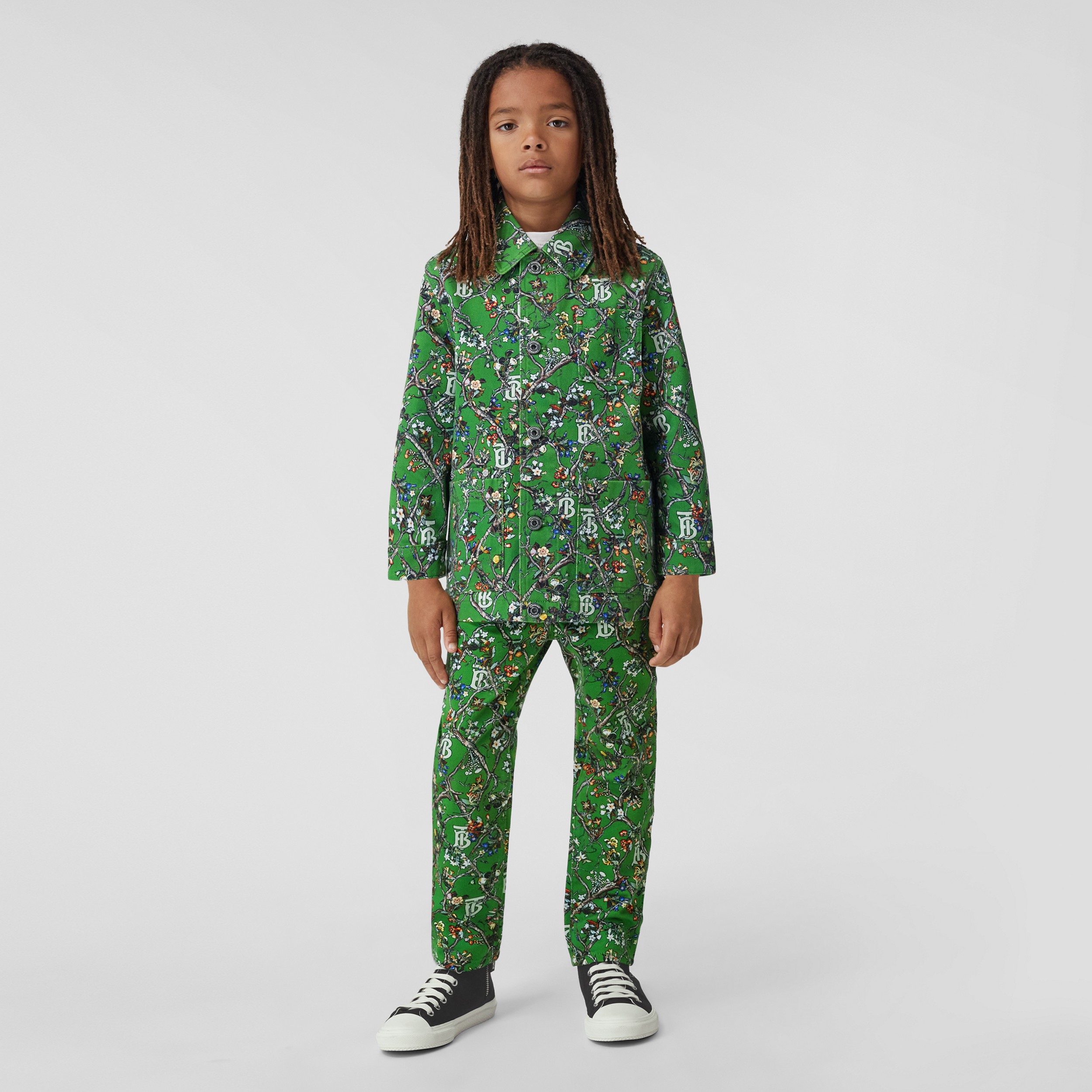 Calças de tecido jeans japonês com estampa de monograma (Verde Hera) - Crianças | Burberry® oficial - 3