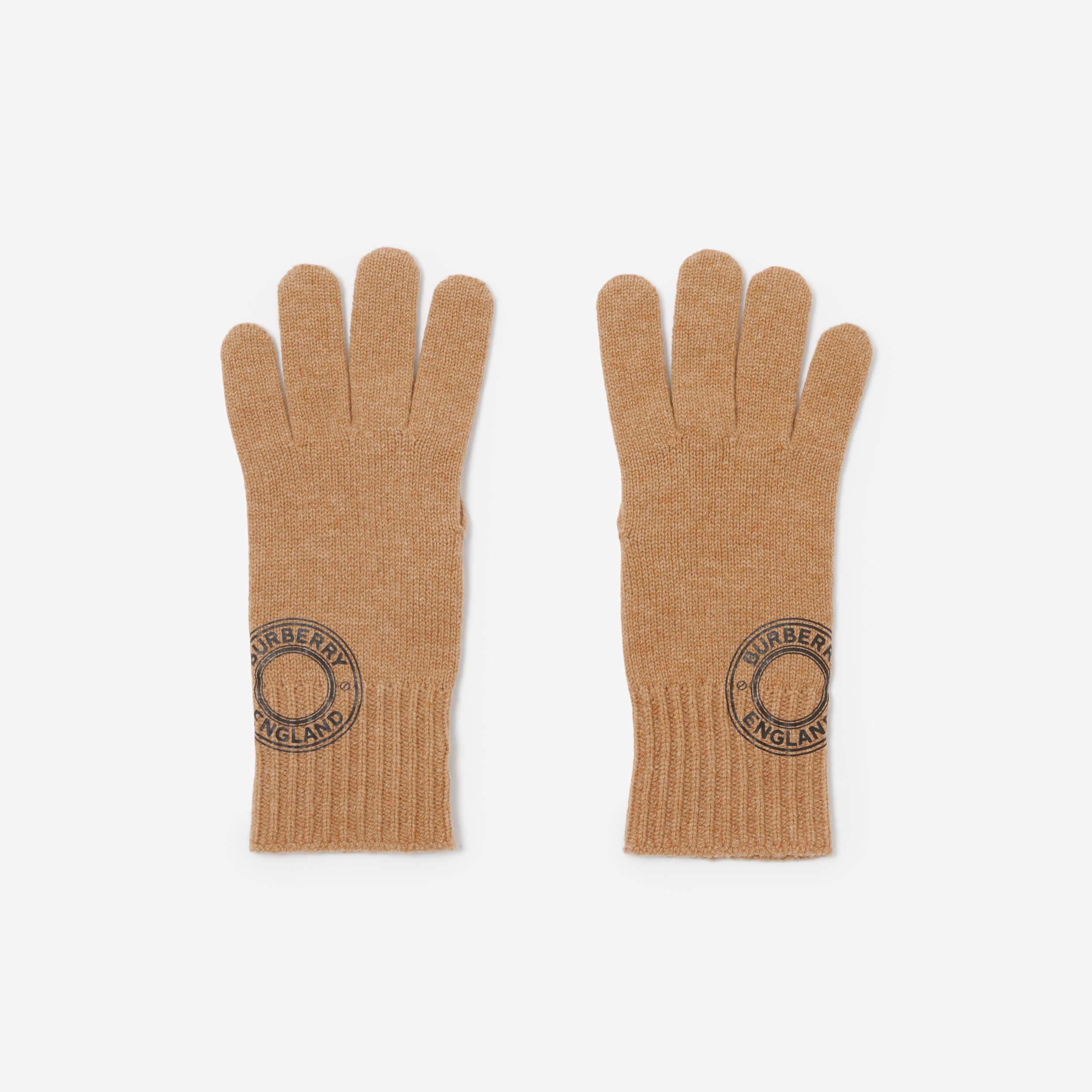 Logo Graphic Cashmere Blend Gloves in Camel | Burberry® Official - 1