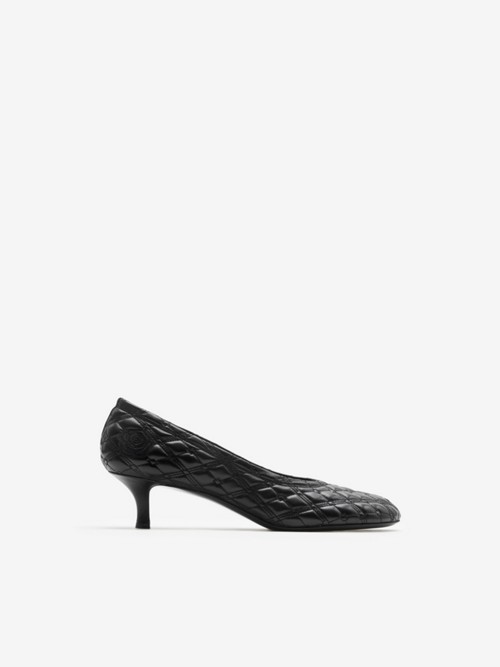 Shop Burberry Ekd Leather Baby Pumps In Black