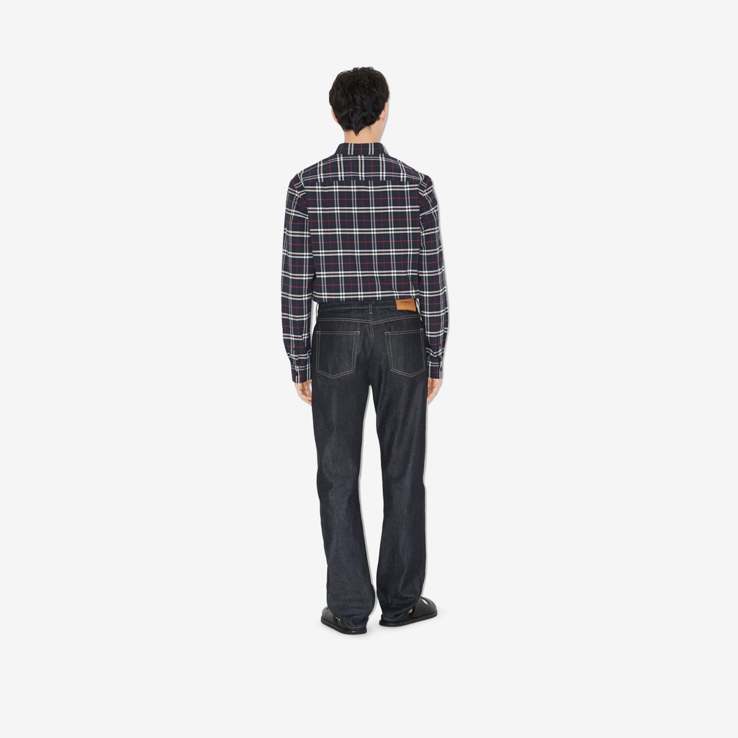 Camisa de algodão stretch com estampa xadrez (Azul-marinho) - Homens | Burberry® oficial