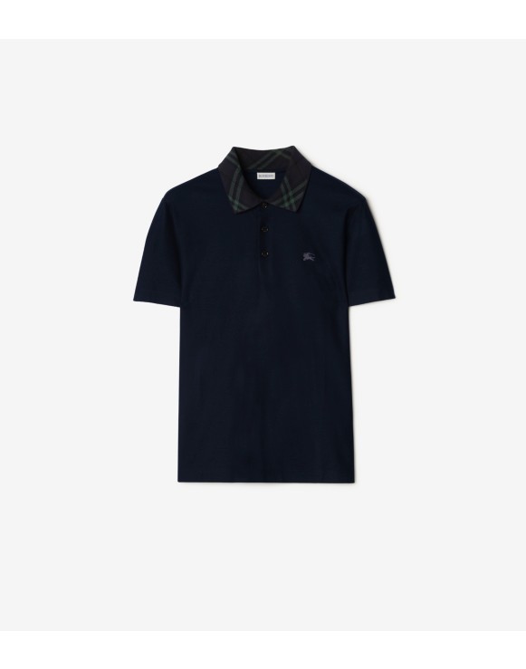 Check Collar Cotton Polo Shirt