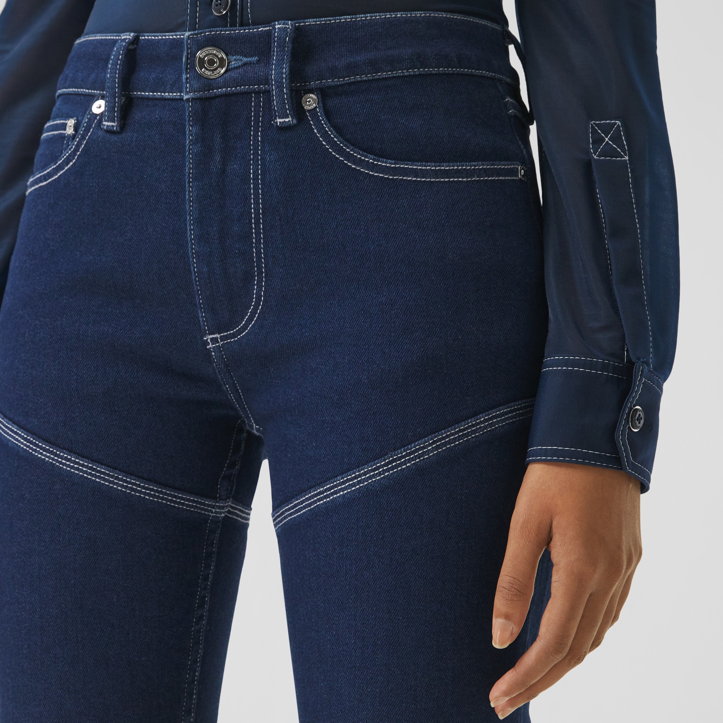 Skinny Fit Topstitched Stretch Denim Jeans in Dark Blue - Women ...